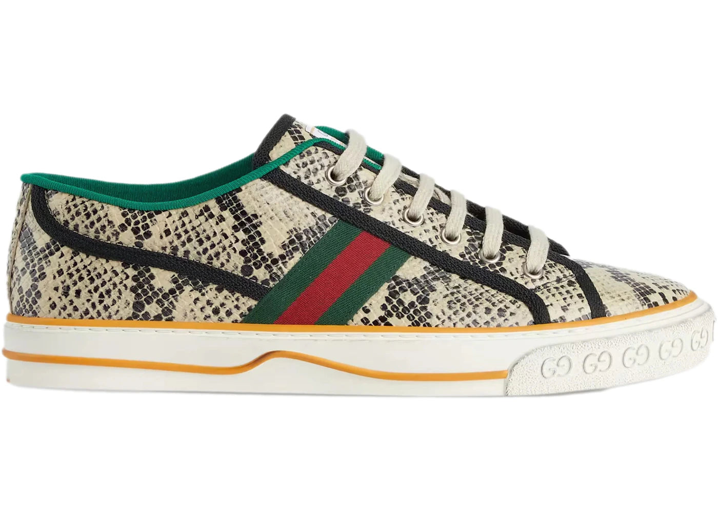 gucci tennis 1977 sneaker python skin beige black