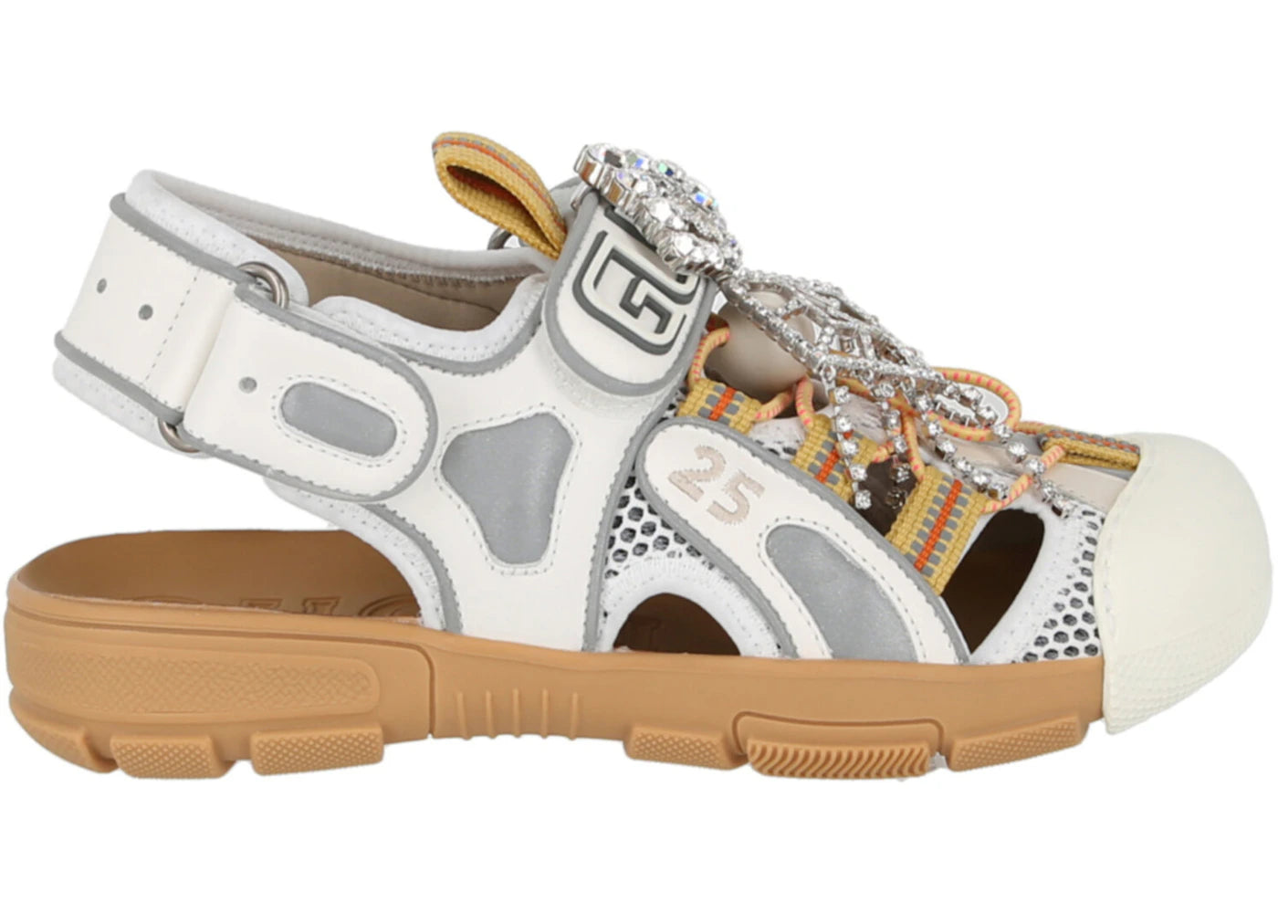 gucci tinsel sport sandals crystal white grey (women's)
