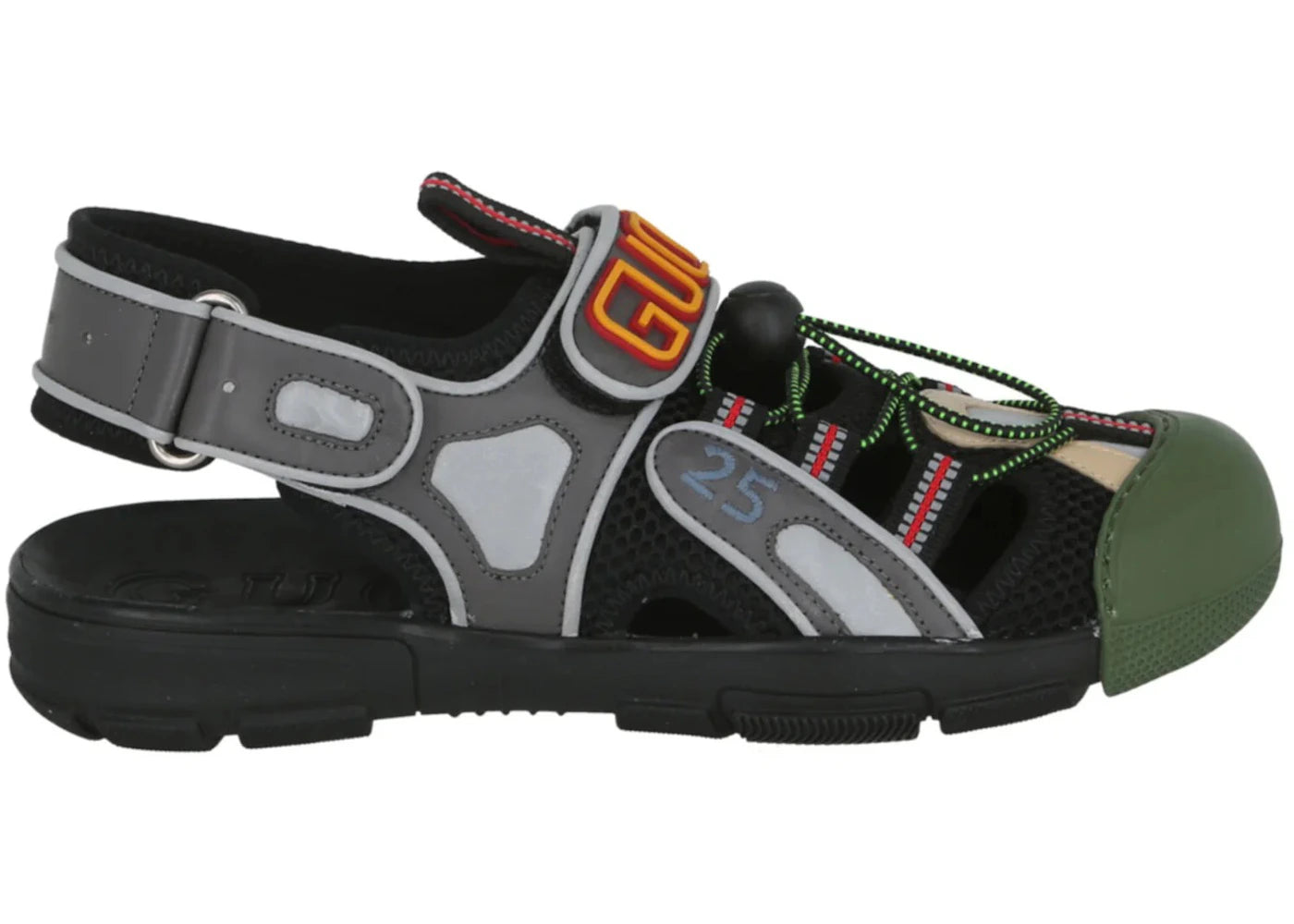 gucci tinsel sports sandal black silver green