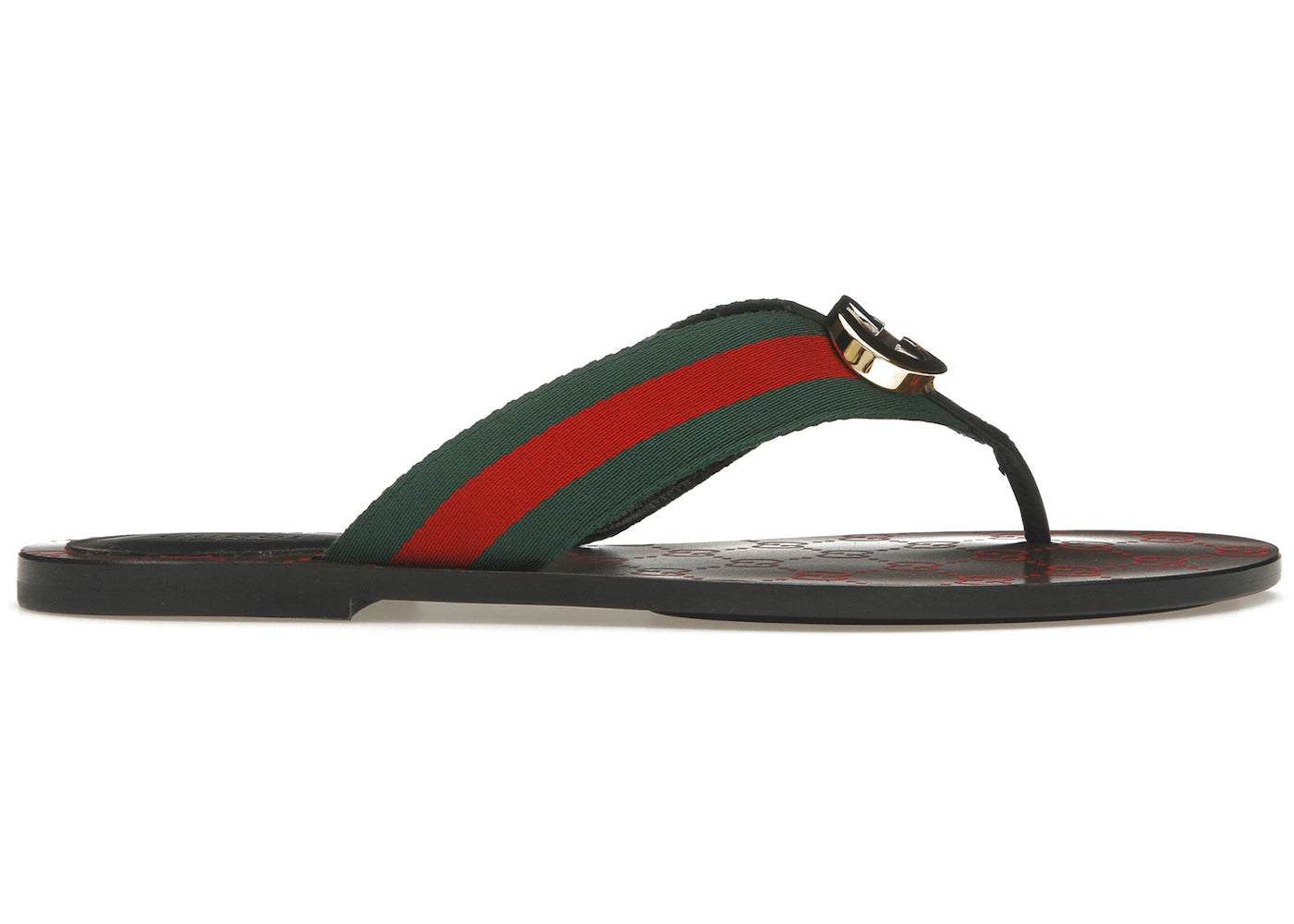 gucci web thong sandal black leather (women's)
