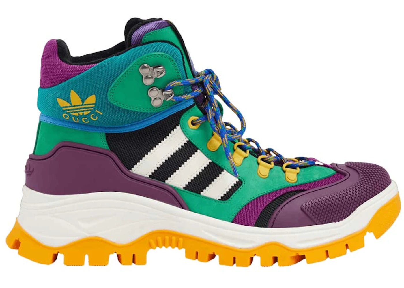 gucci x adidas laced up boots purple green