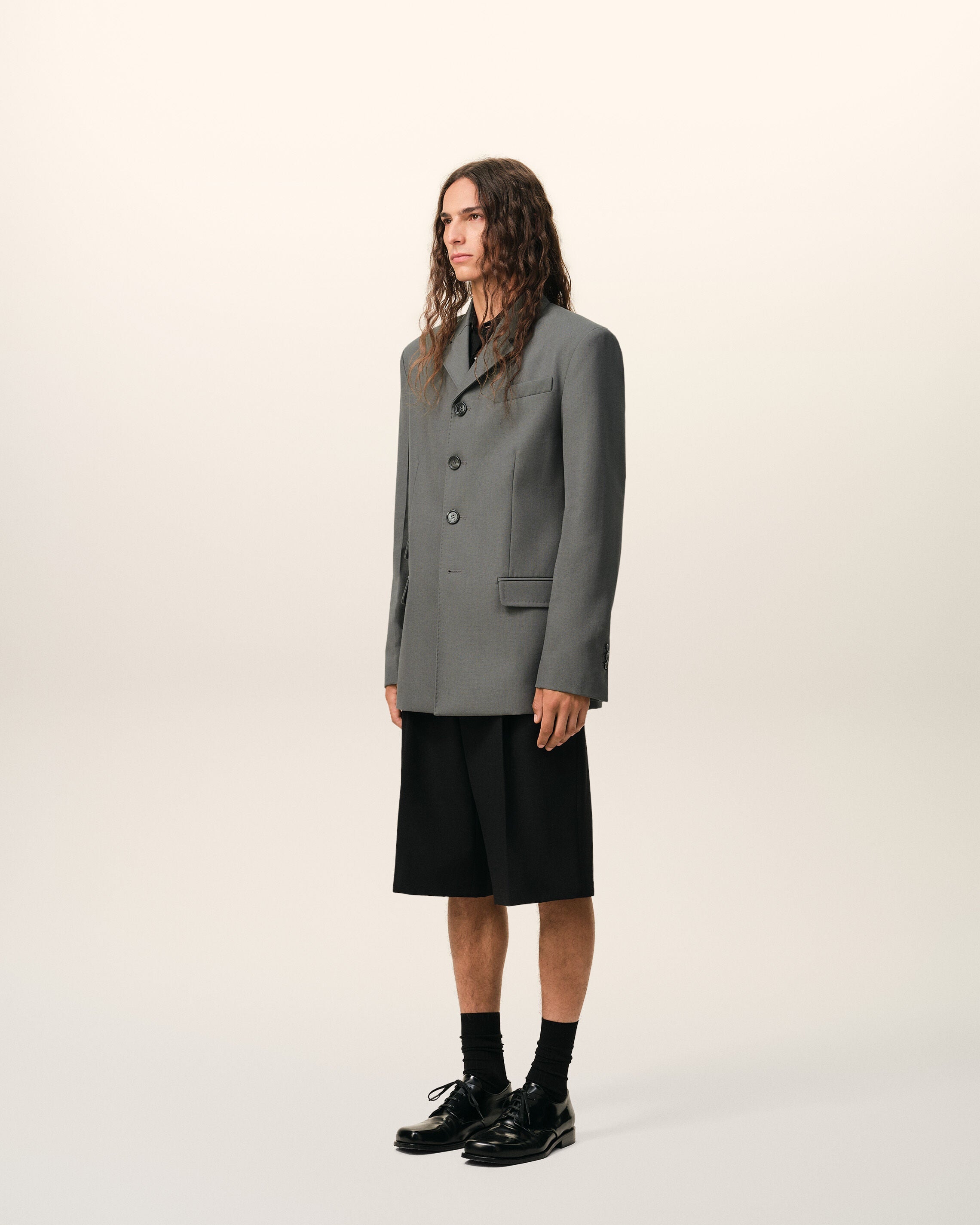 AmiParis Grey New Wool Single Breasted Straight Jacket