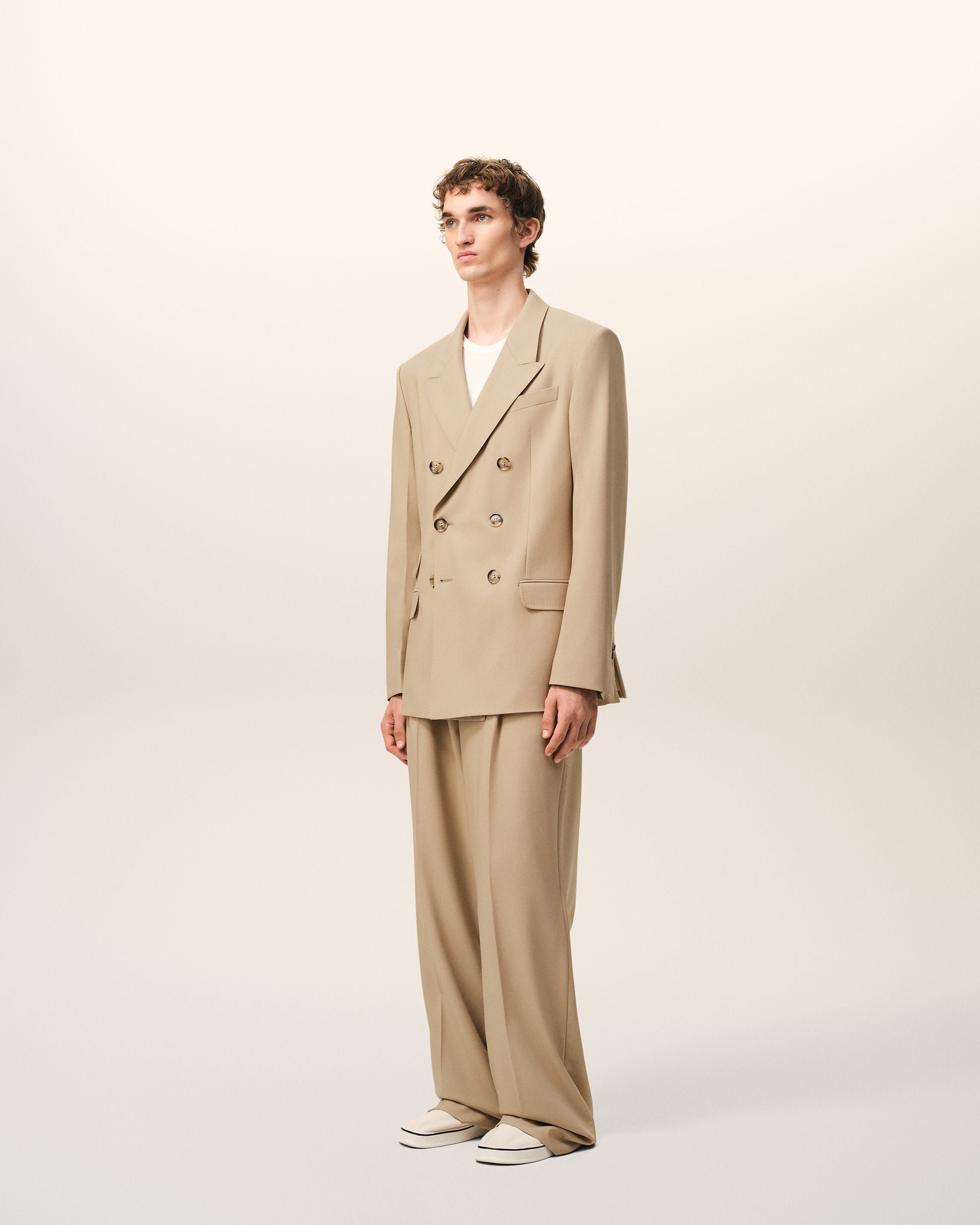 AmiParis Beige New Wool Double Breasted Straight Jacket