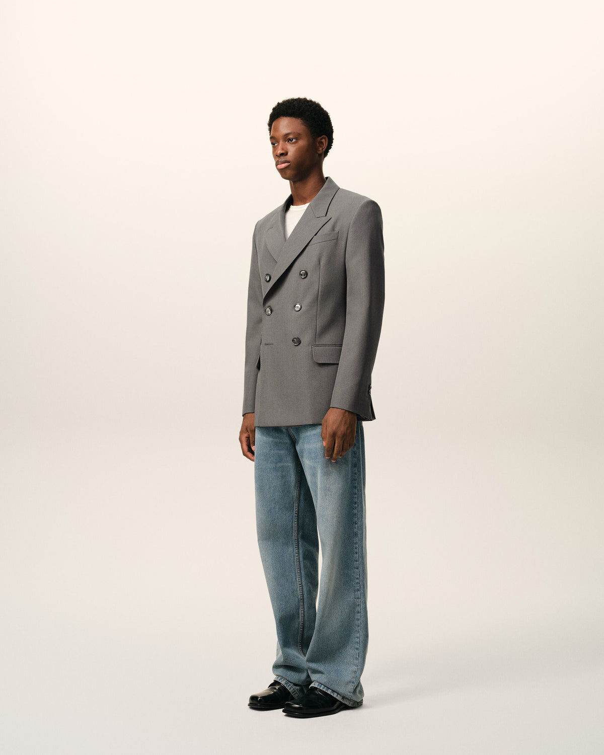 AmiParis Grey New Wool Double Breasted Straight Jacket