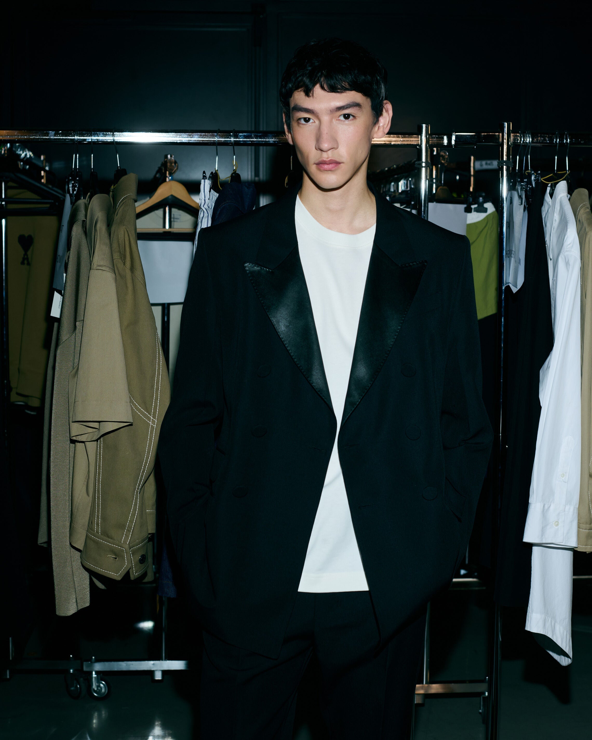 AmiParis Black New Wool Double Breasted Straight Smocking Jacket