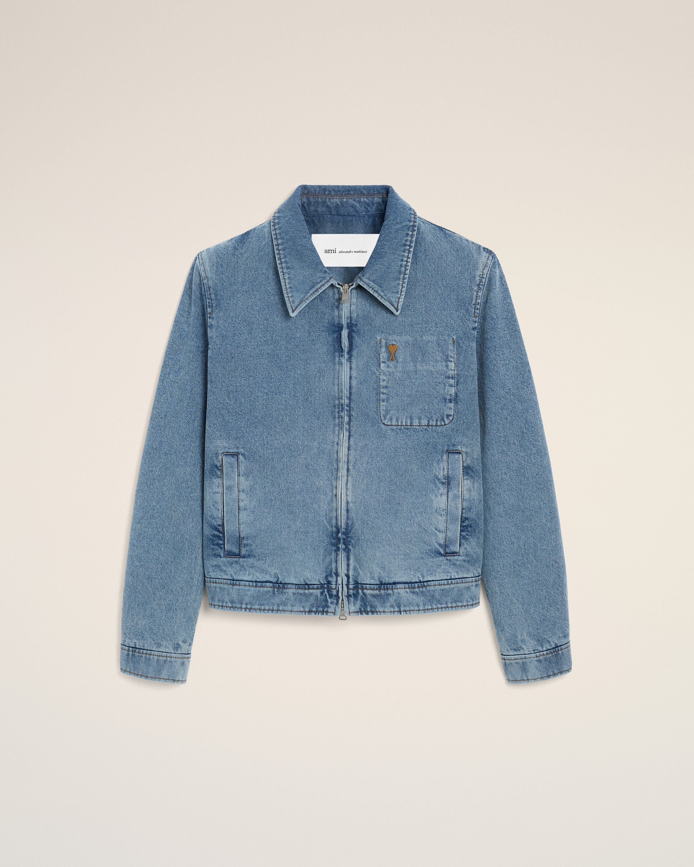 Blue Cotton Contrasted Ami De Coeur Zipped Jacket