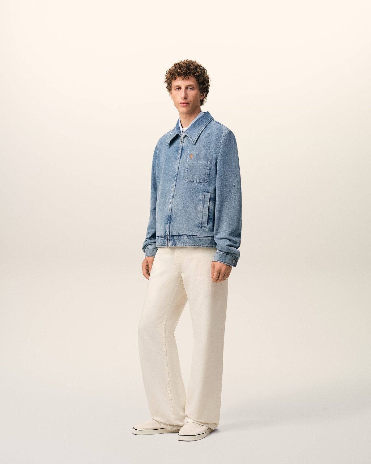 Blue Cotton Contrasted Ami De Coeur Zipped Jacket