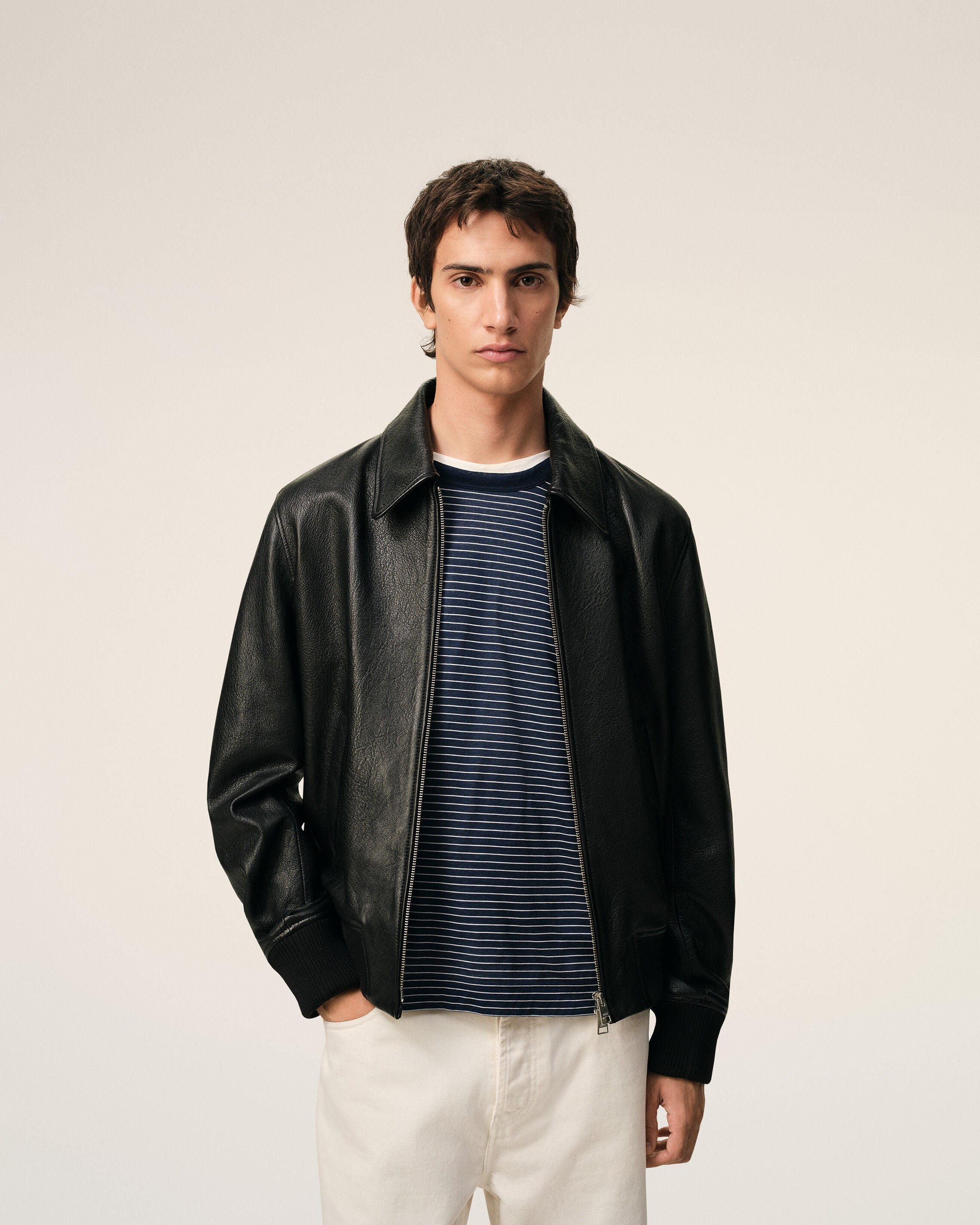 AmiParis Black Lamb Leather Zipped Jacket