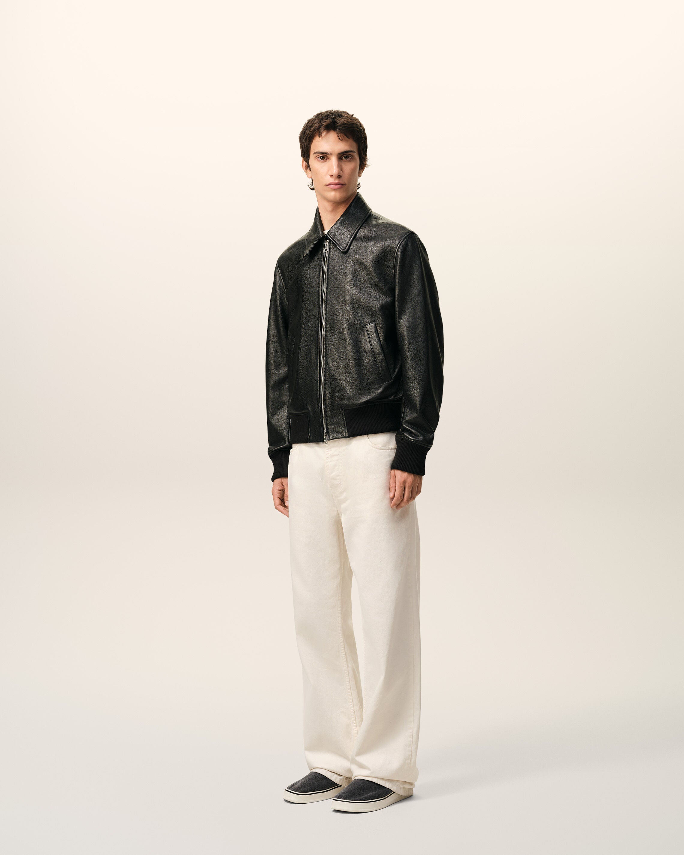 AmiParis Black Lamb Leather Zipped Jacket