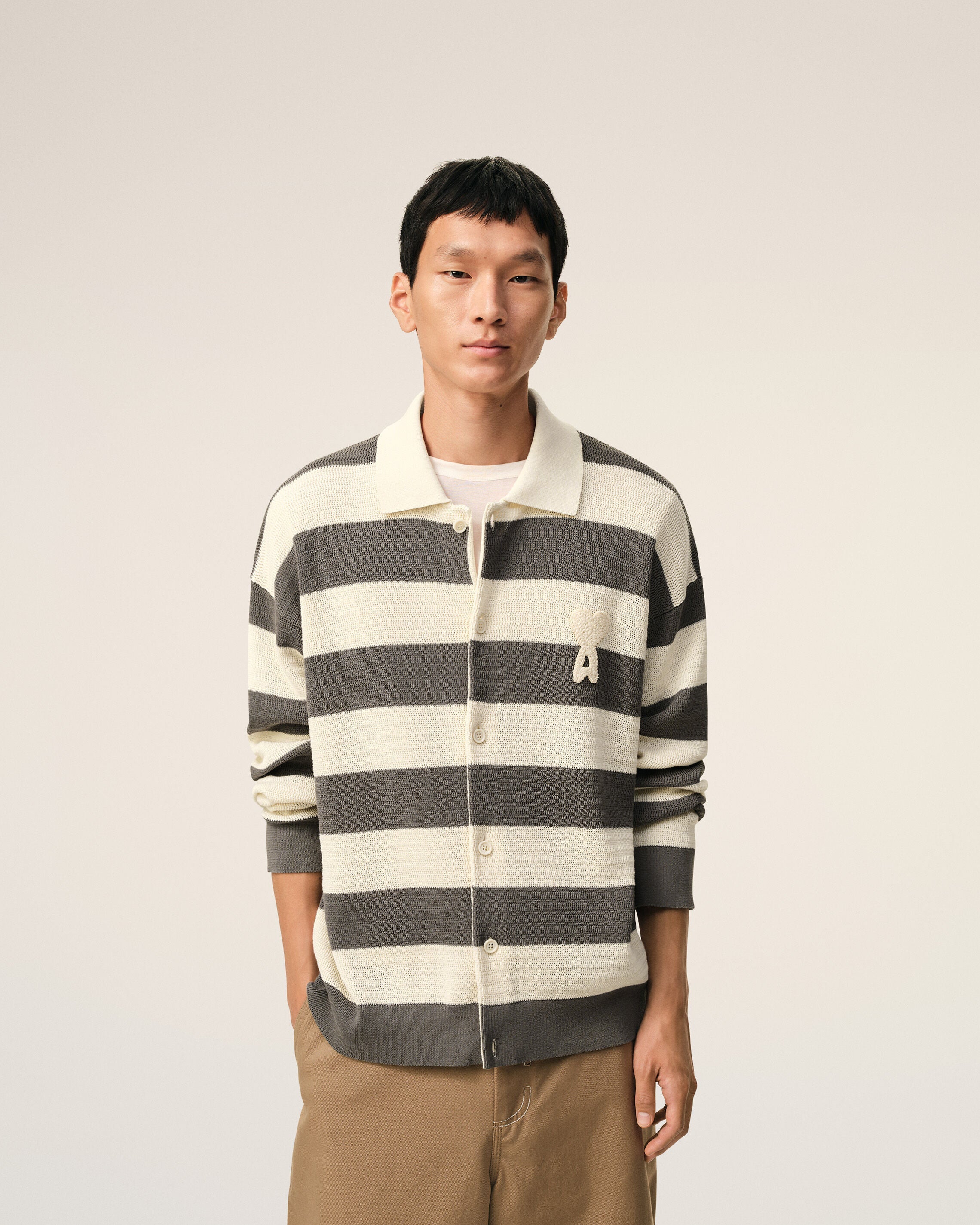 White And Brown Cotton Ami De Coeur Cardigan