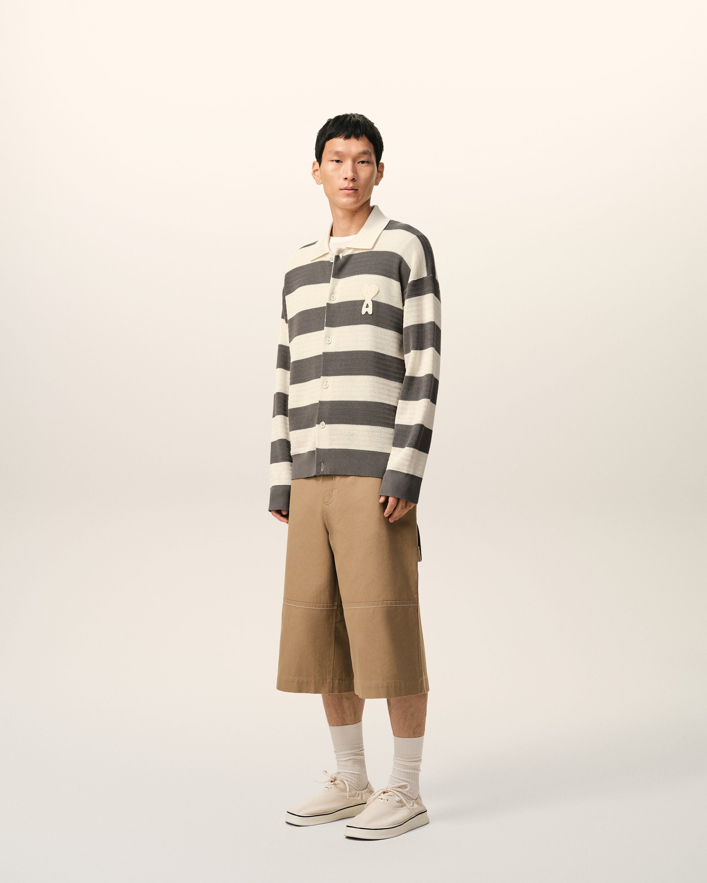 White And Brown Cotton Ami De Coeur Cardigan
