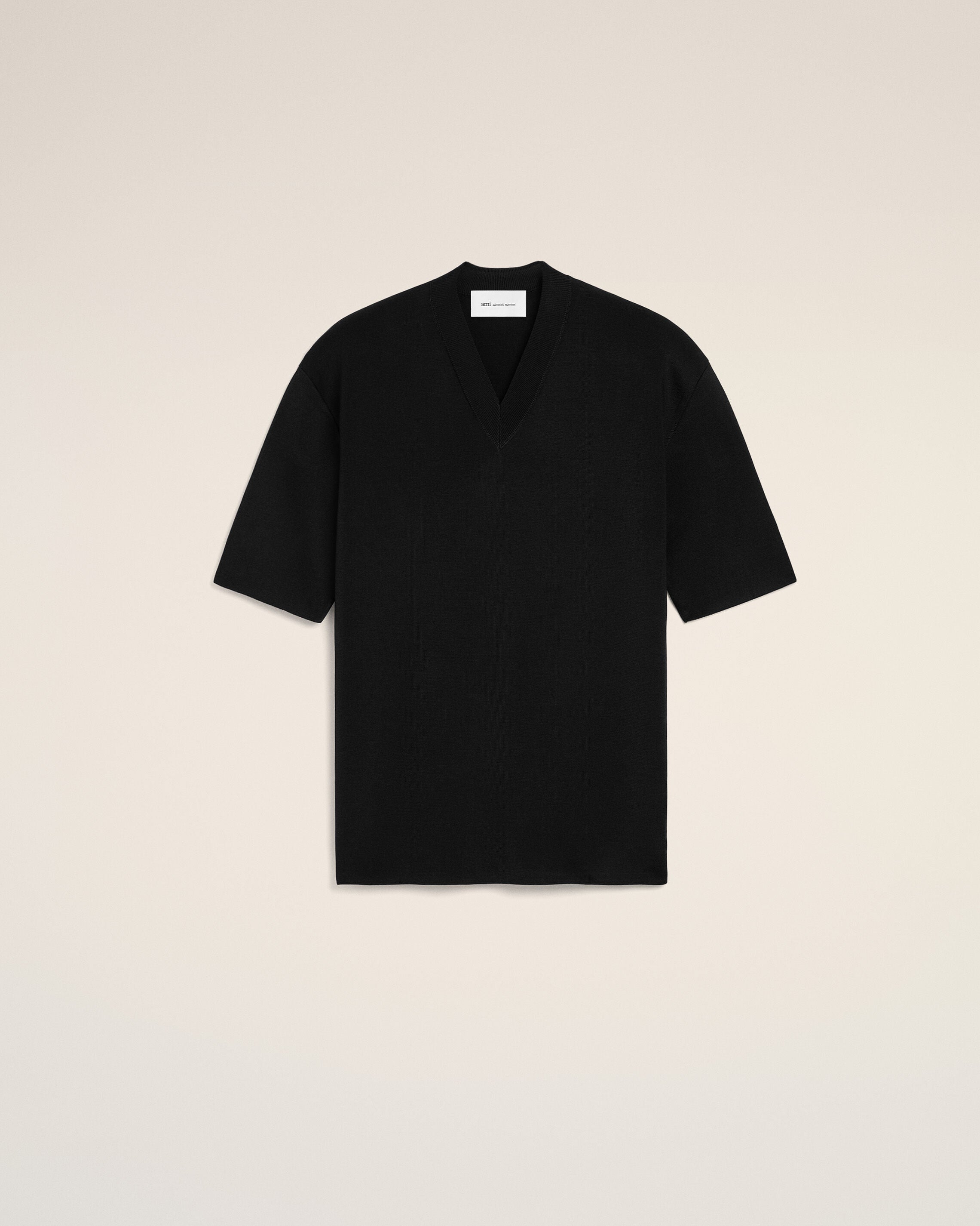 AmiParis Black Wool Short Sleeves V Neck Sweater