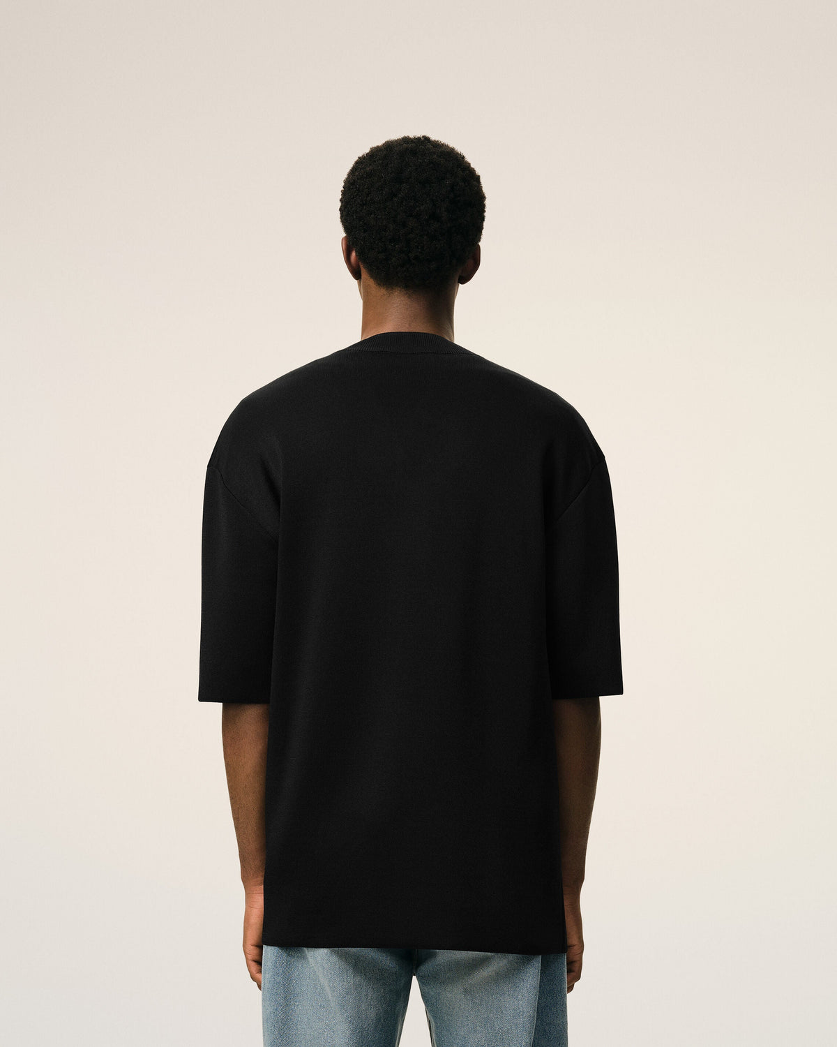 AmiParis Black Wool Short Sleeves V Neck Sweater