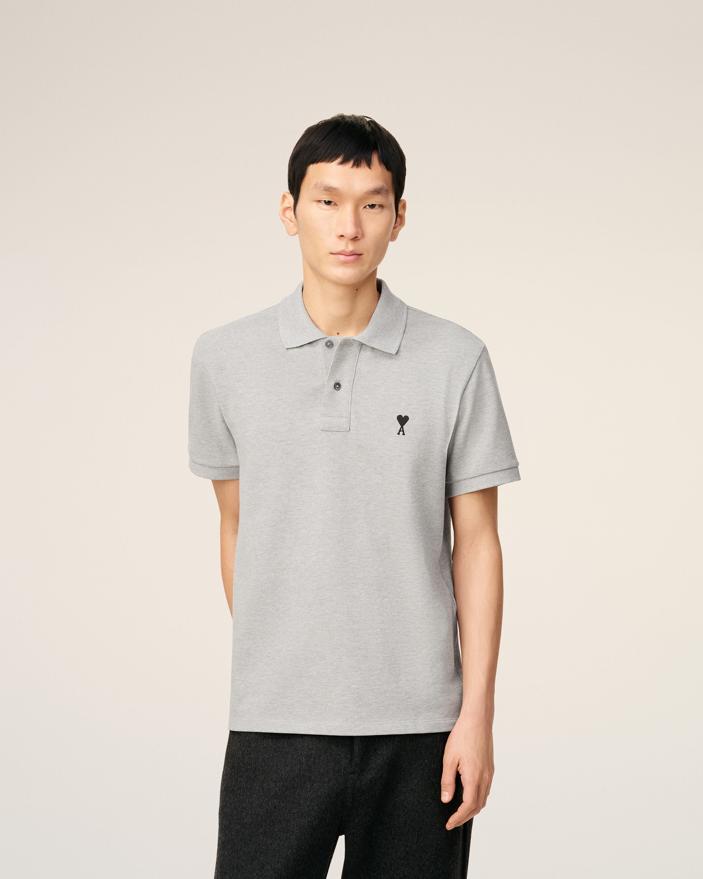 Grey Cotton Contrasted Ami De Coeur Polo Shirt