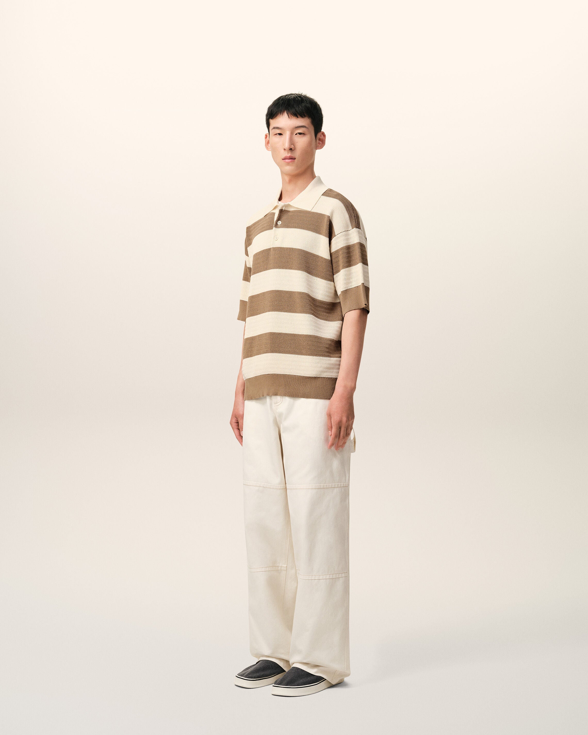 White And Brown Cotton Ami De Coeur Polo