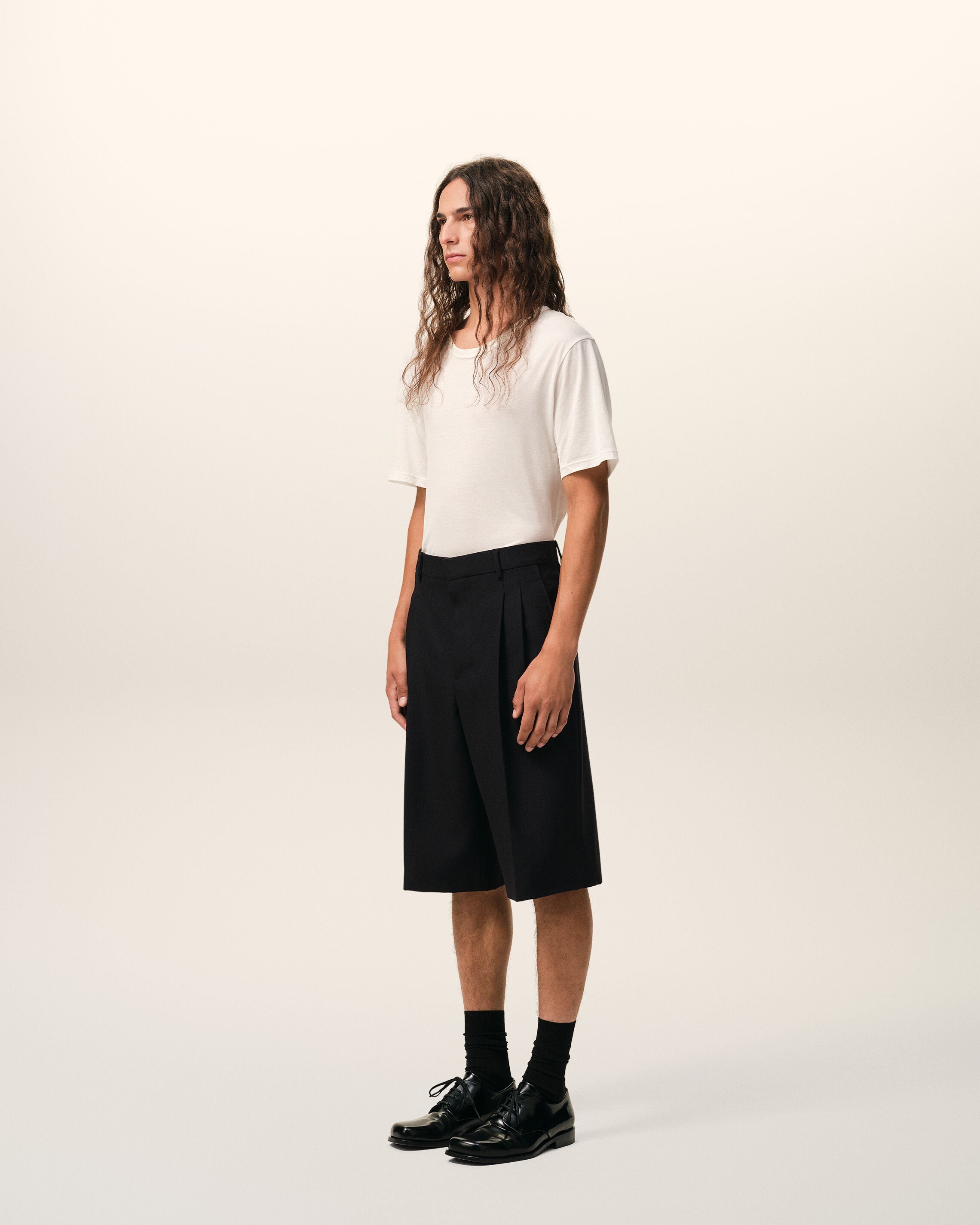 AmiParis Black New Wool Low Waist Wide Bermuda Shorts