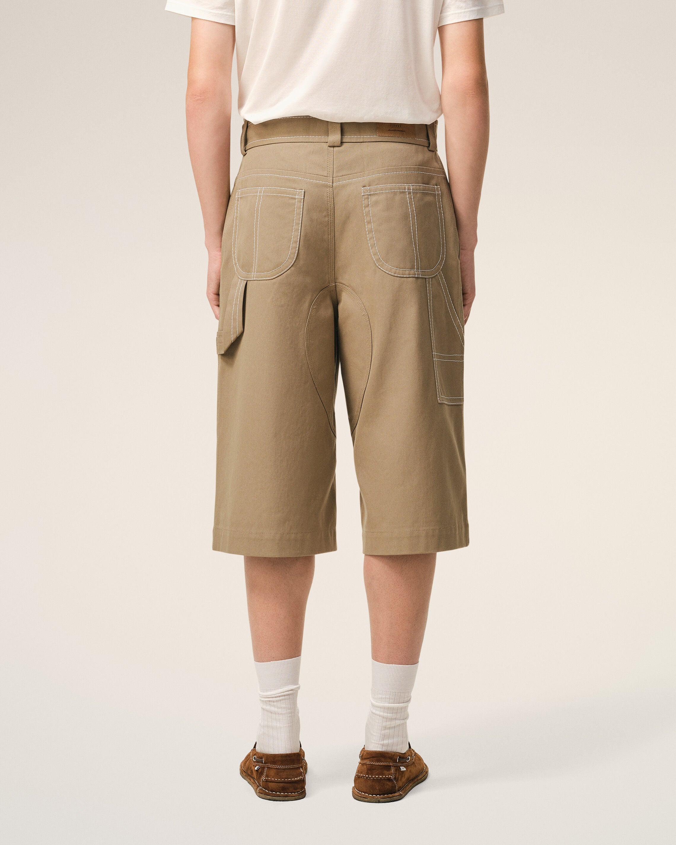 AmiParis Beige Cotton Worker Bermuda Shorts
