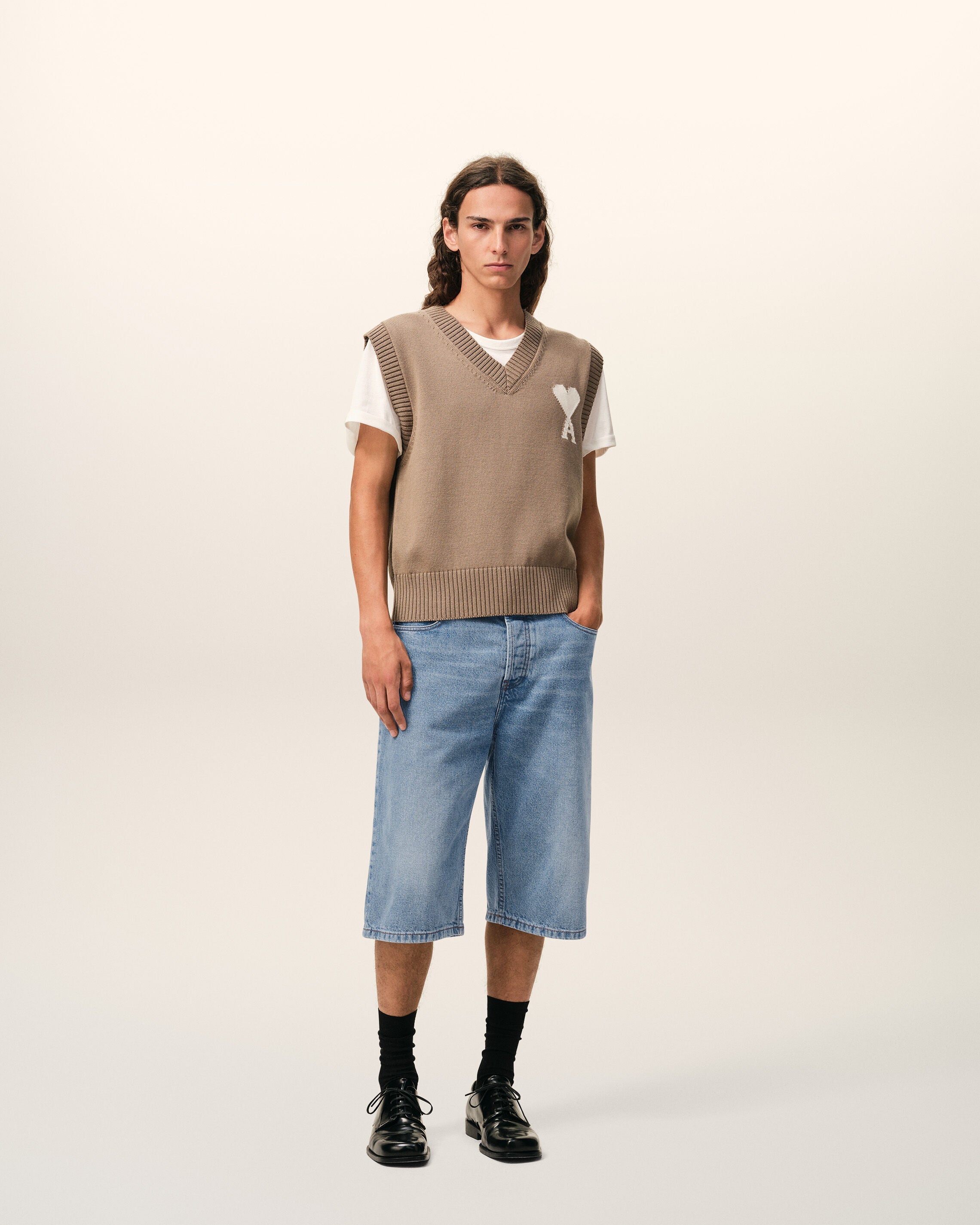 AmiParis Blue Cotton Large Fit Bermuda Shorts