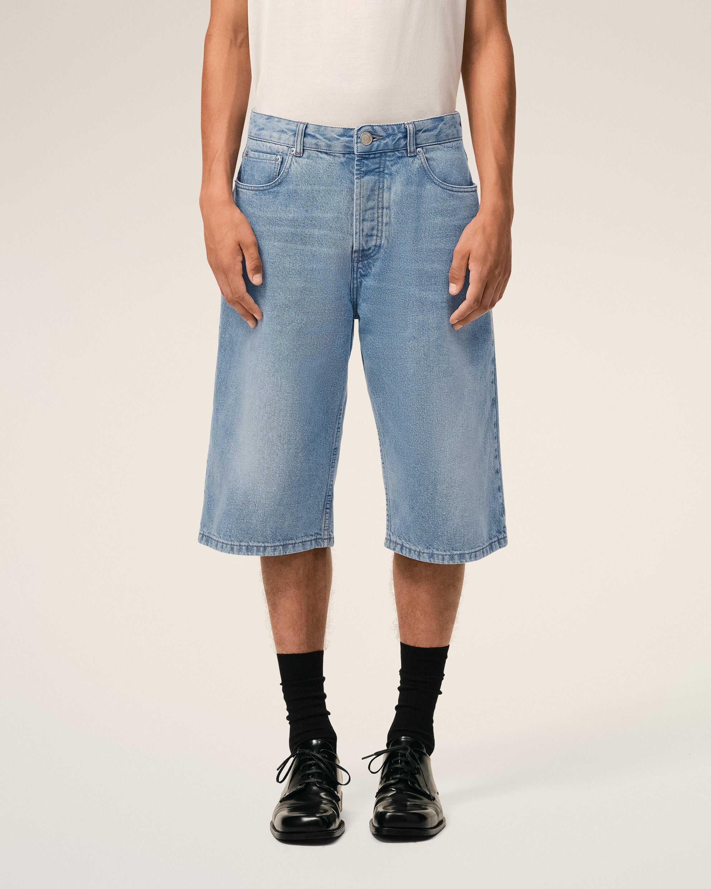AmiParis Blue Cotton Large Fit Bermuda Shorts