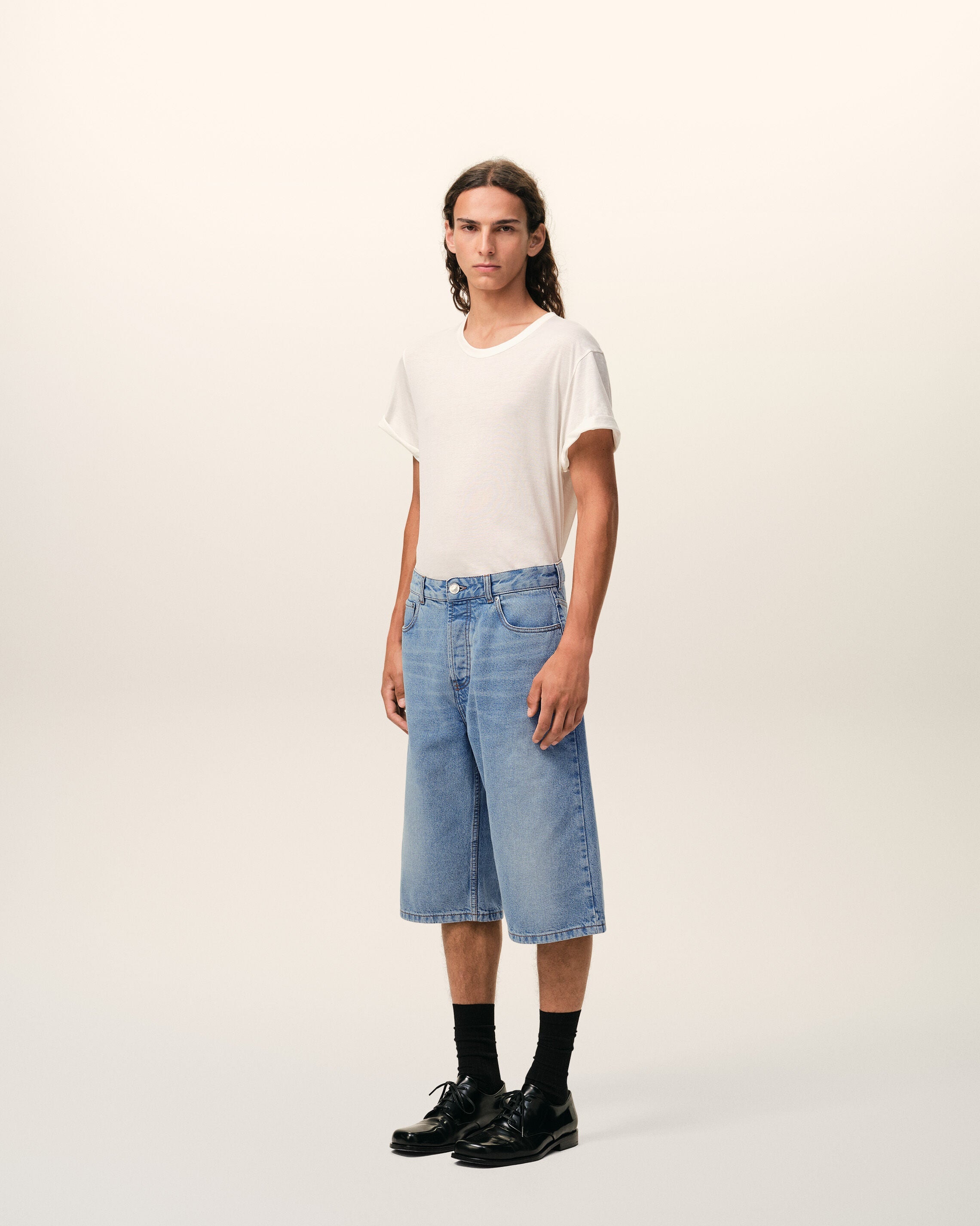 AmiParis Blue Cotton Large Fit Bermuda Shorts