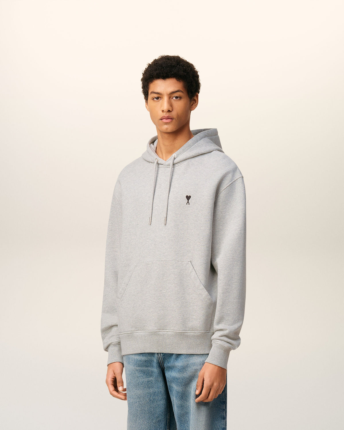 Grey Cotton Contrasted Ami De Coeur Hoodie