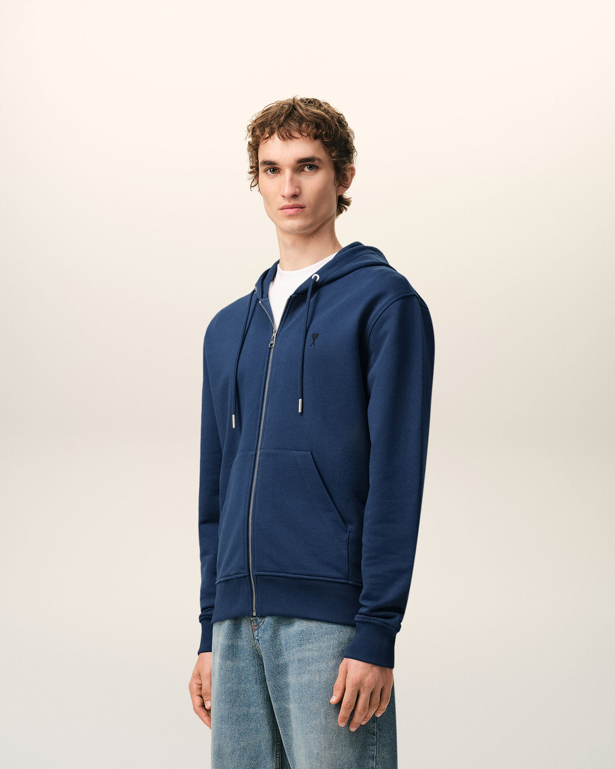Blue Cotton Ami De Coeur Zipped Hoodie