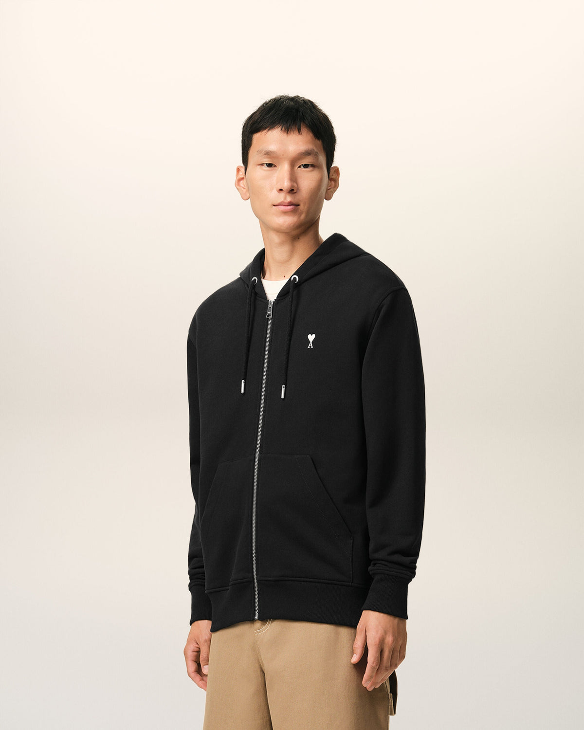 Black Cotton Ami De Coeur Zipped Hoodie