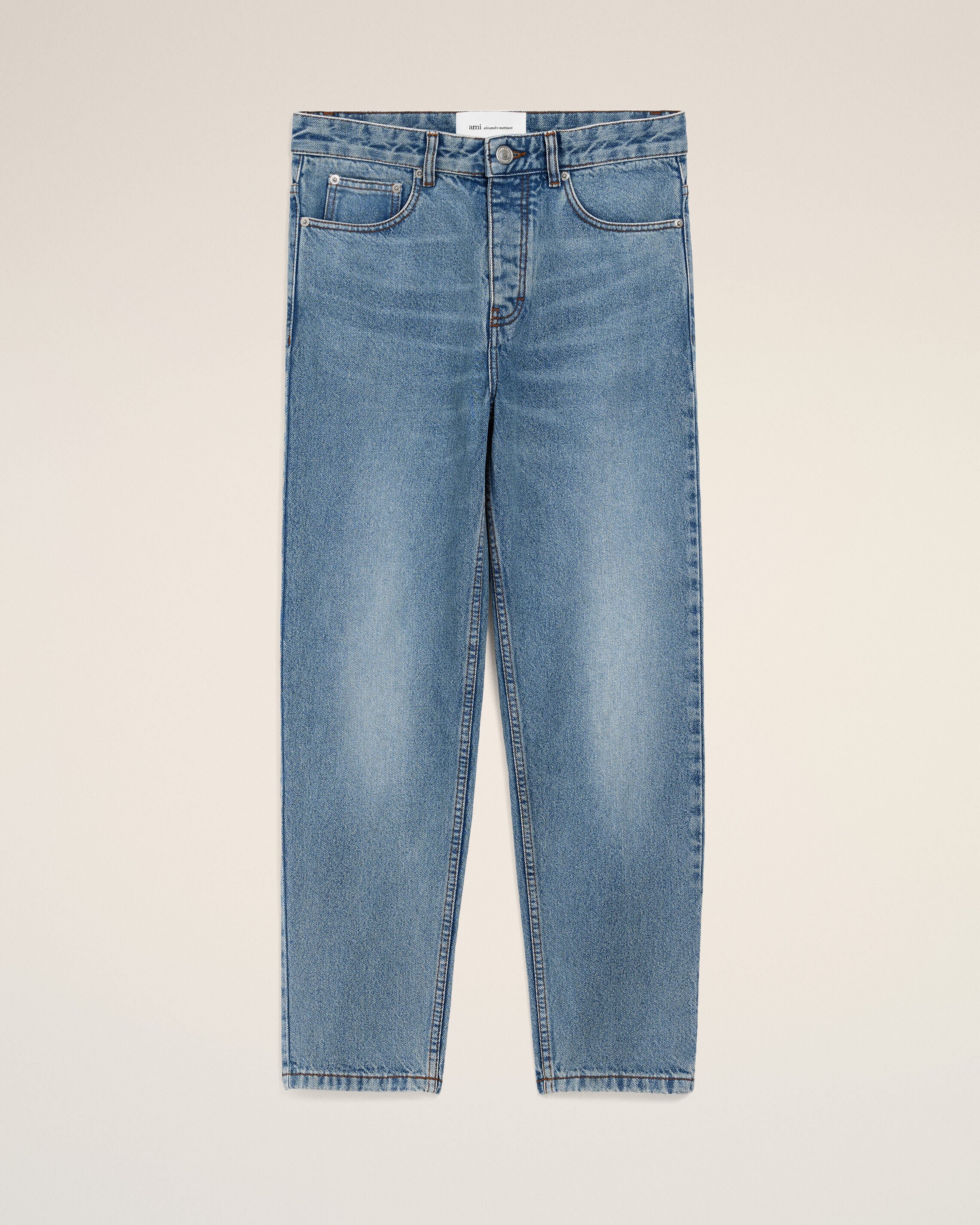 AmiParis Blue Cotton Tapered Fit Jeans