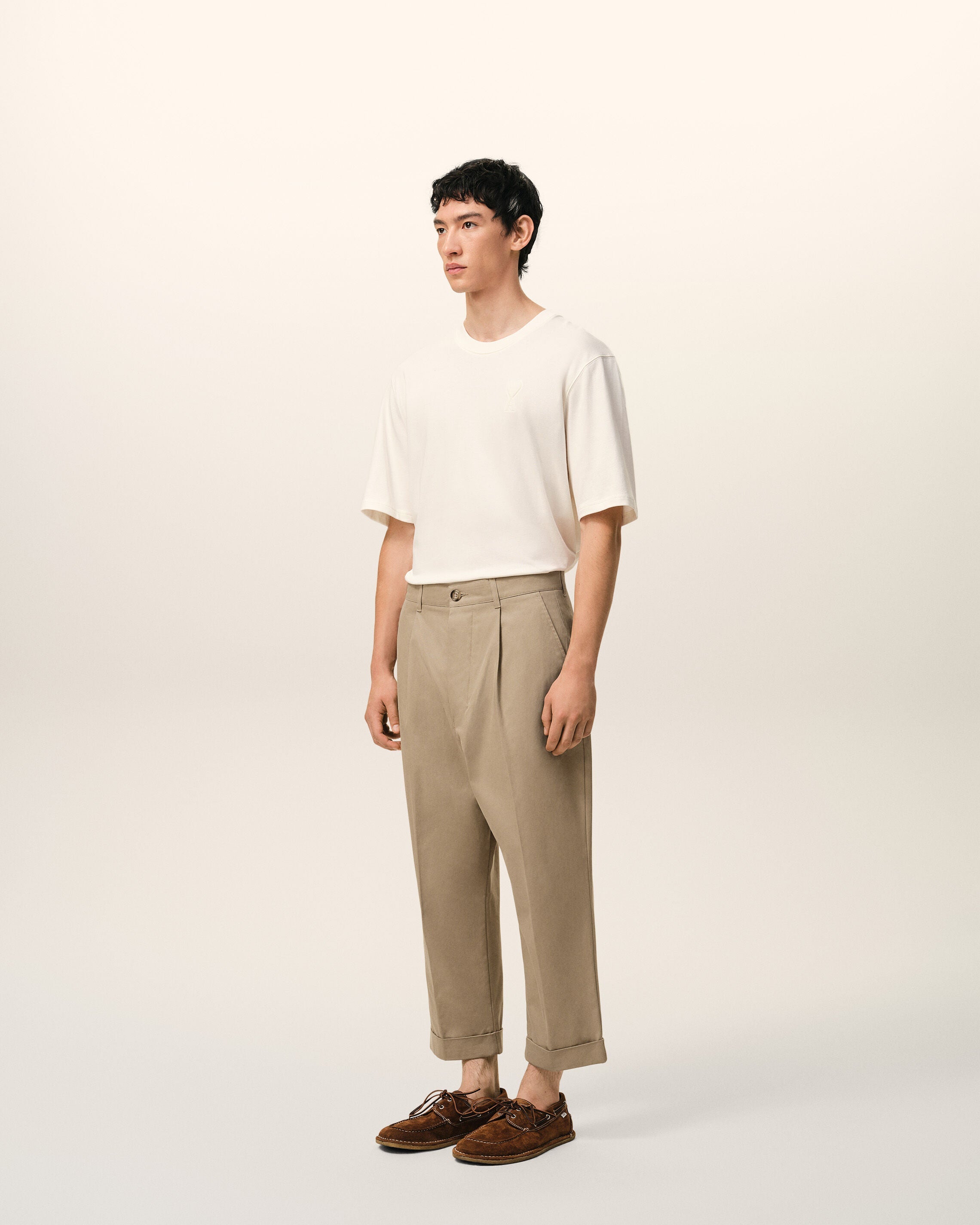 AmiParis Beige Cotton Carrot Oversized Trousers