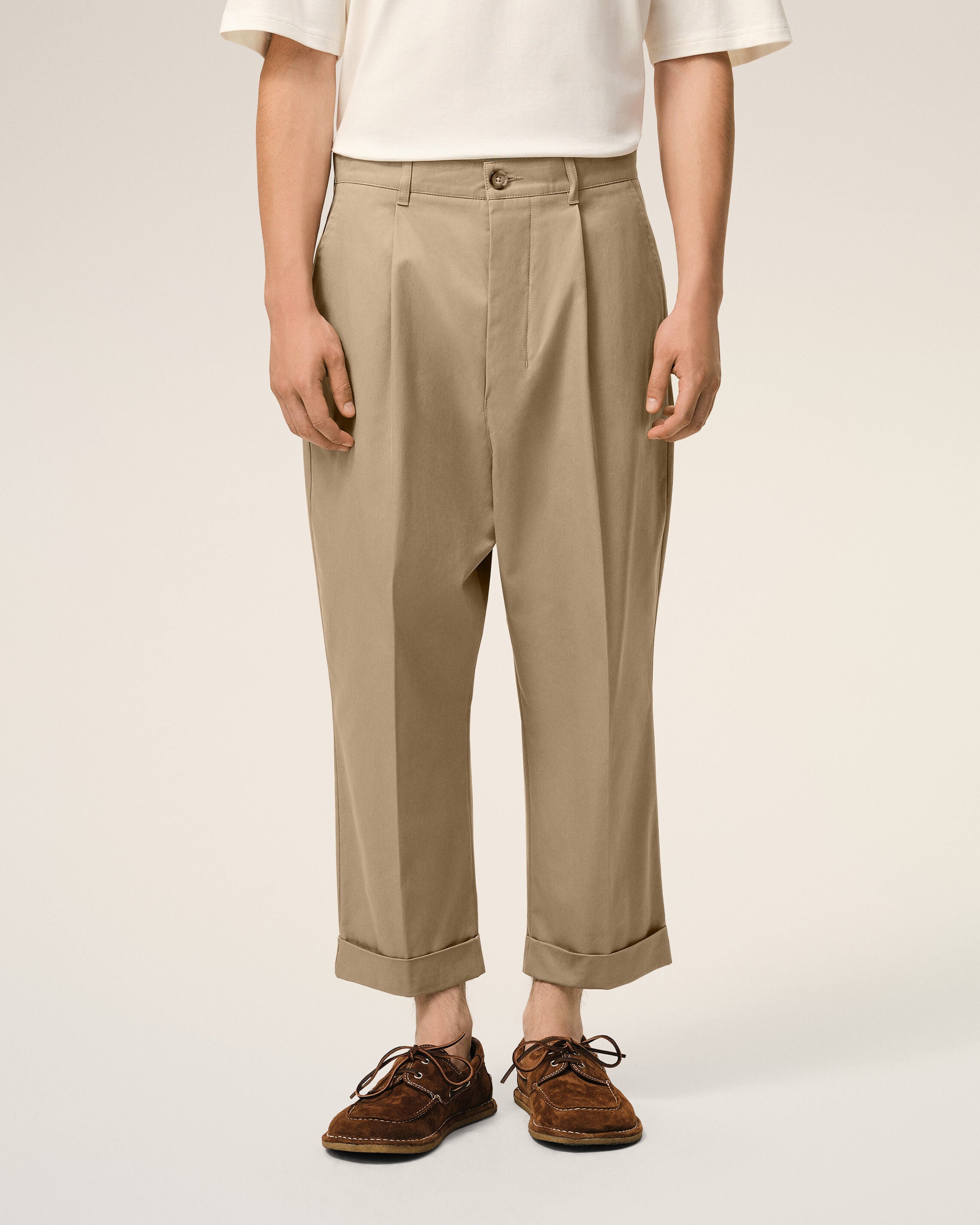 AmiParis Beige Cotton Carrot Oversized Trousers