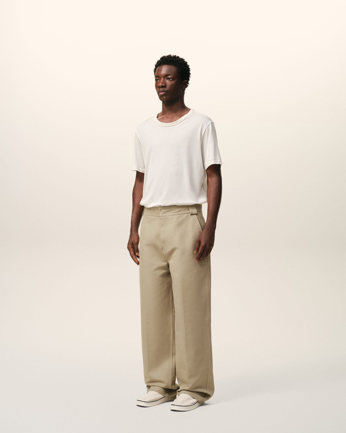 AmiParis Beige Cotton Baggy Trousers