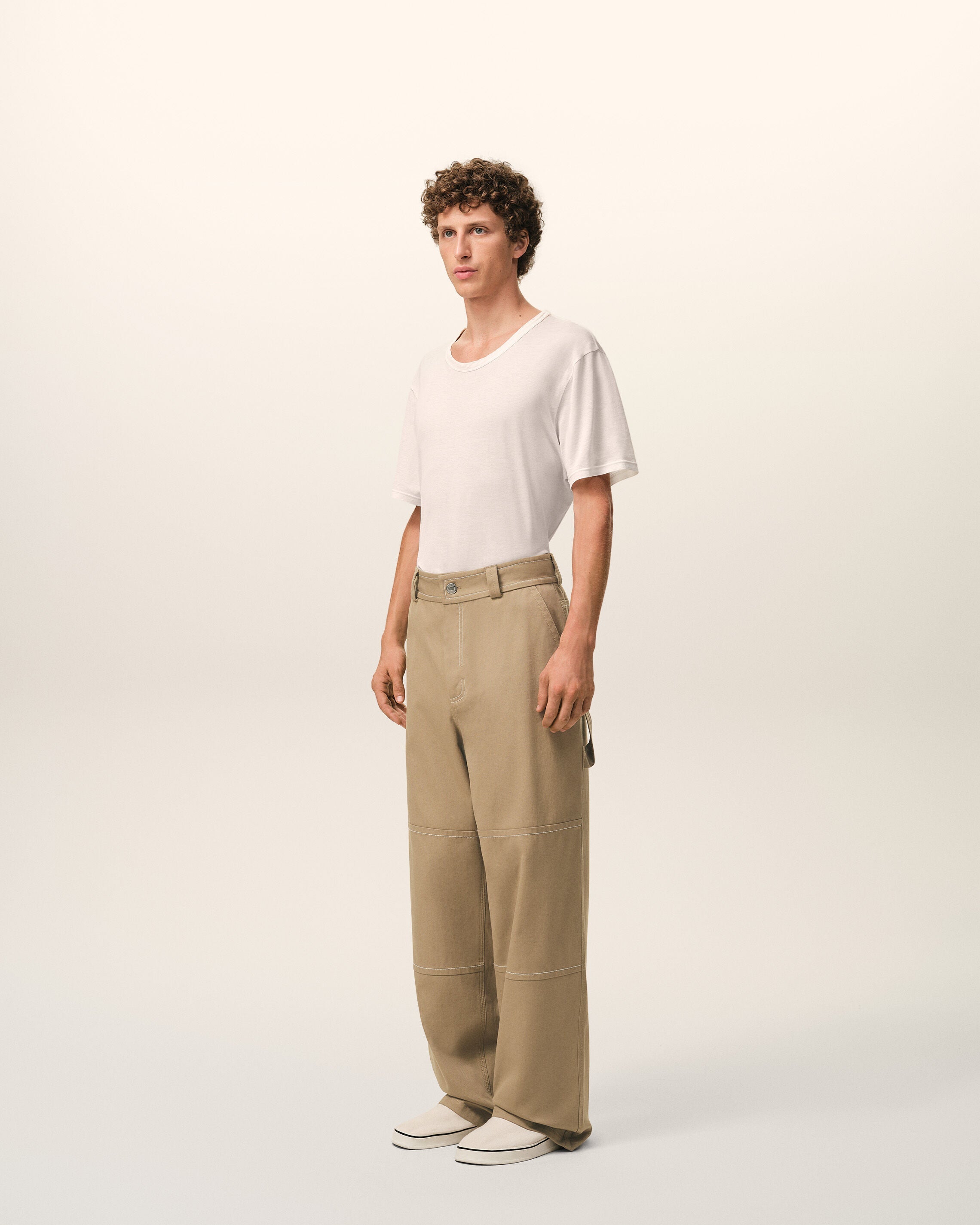 AmiParis Beige Cotton Worker Trousers