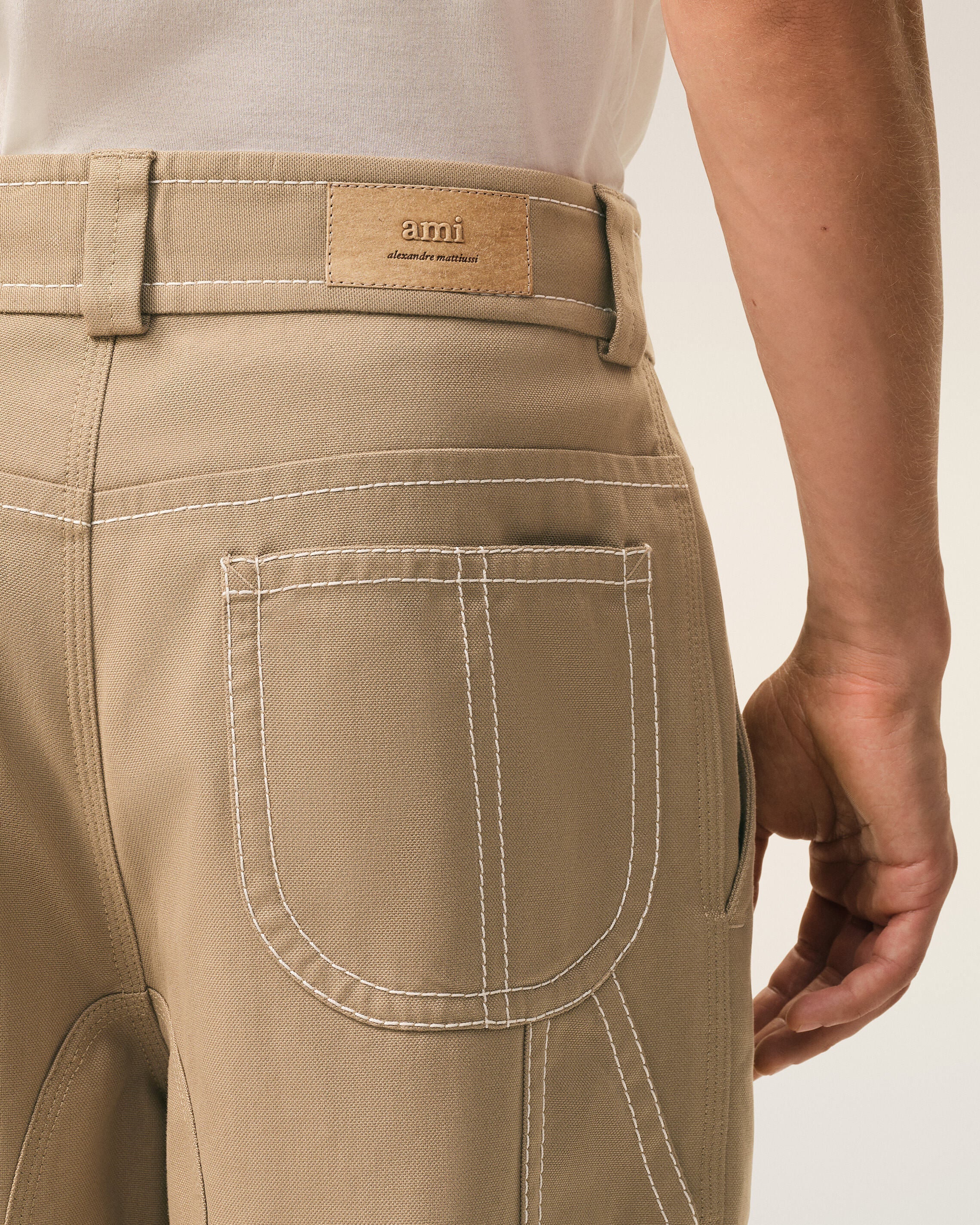 AmiParis Beige Cotton Worker Trousers