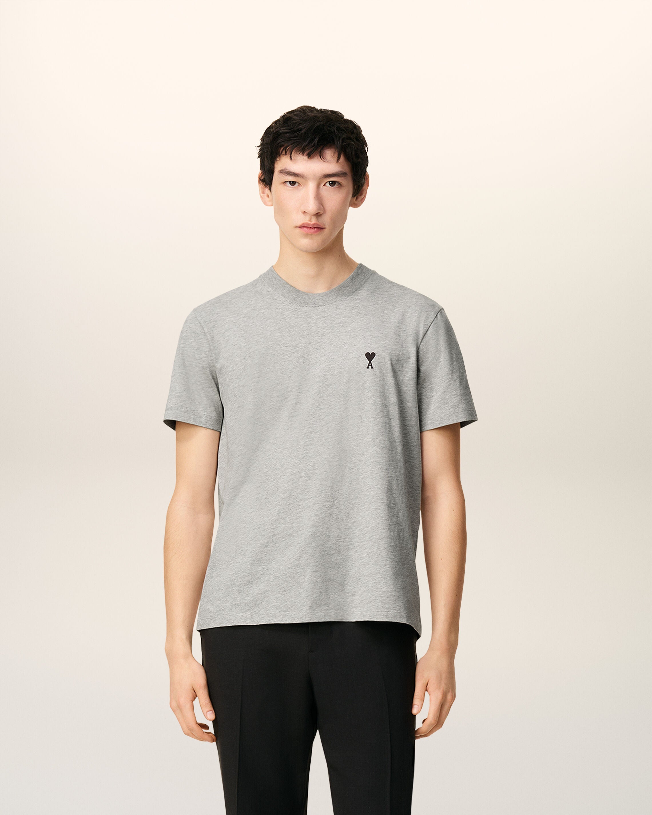 AmiParis Grey Cotton Contrasted Adc Tshirt
