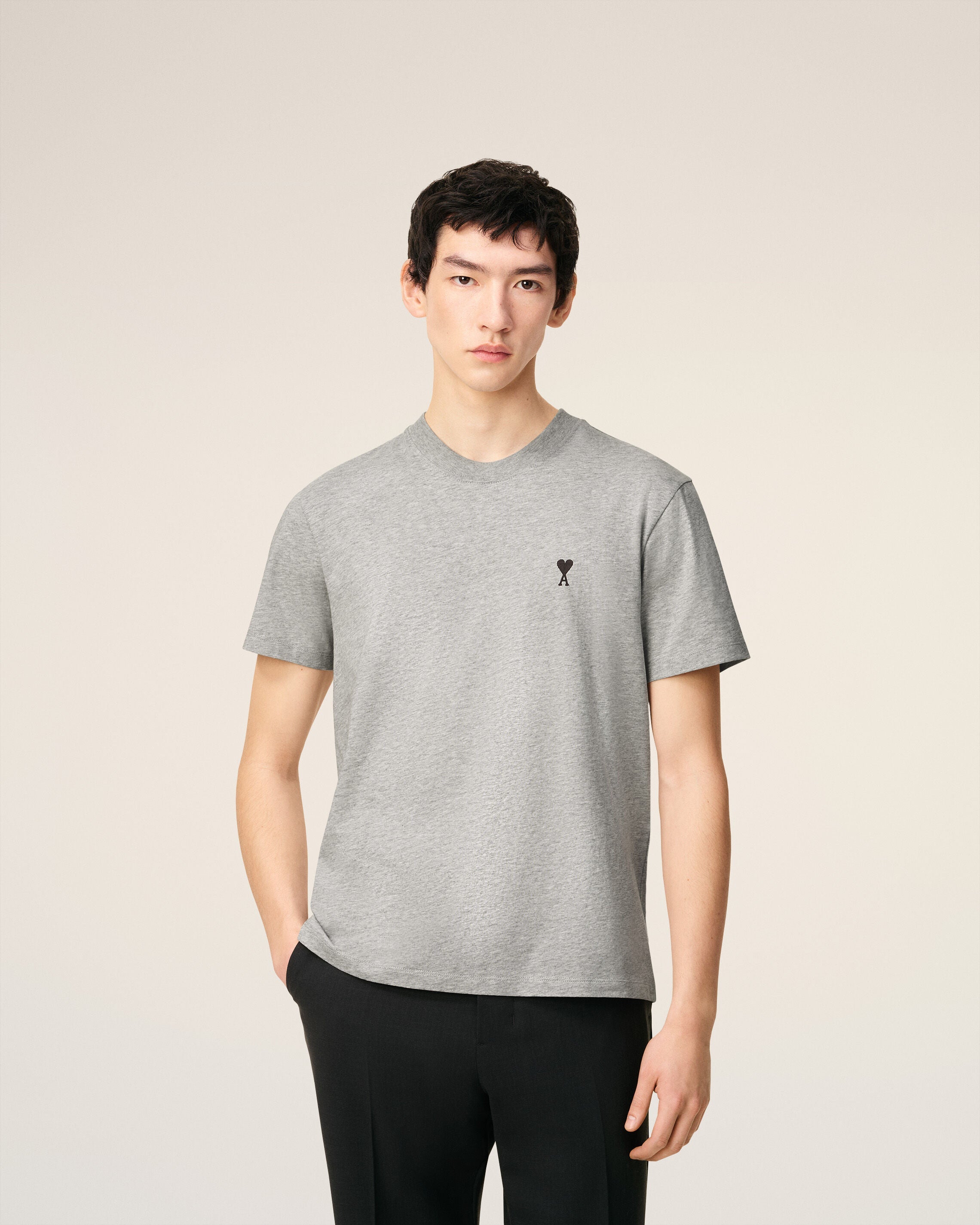 AmiParis Grey Cotton Contrasted Adc Tshirt