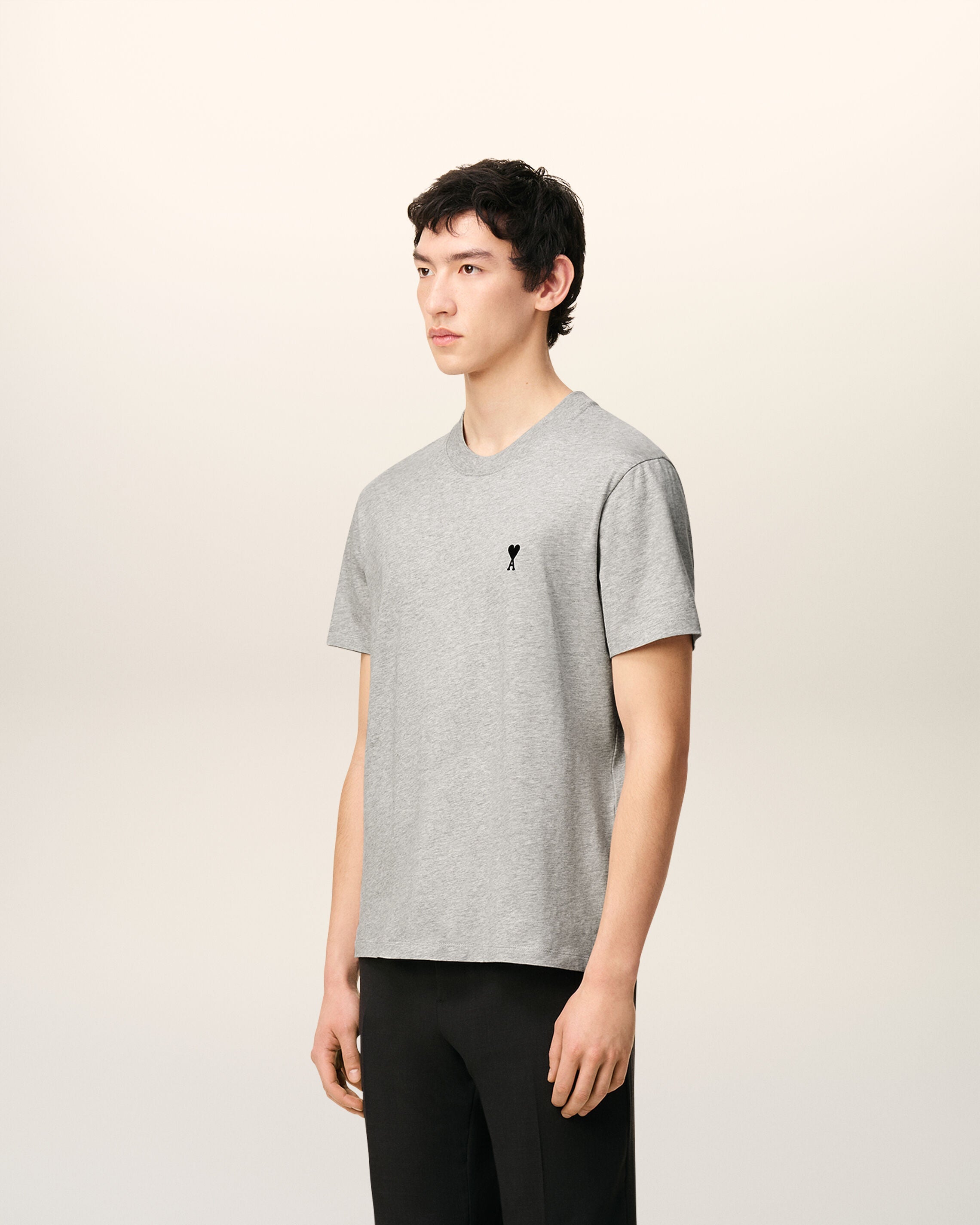 AmiParis Grey Cotton Contrasted Adc Tshirt