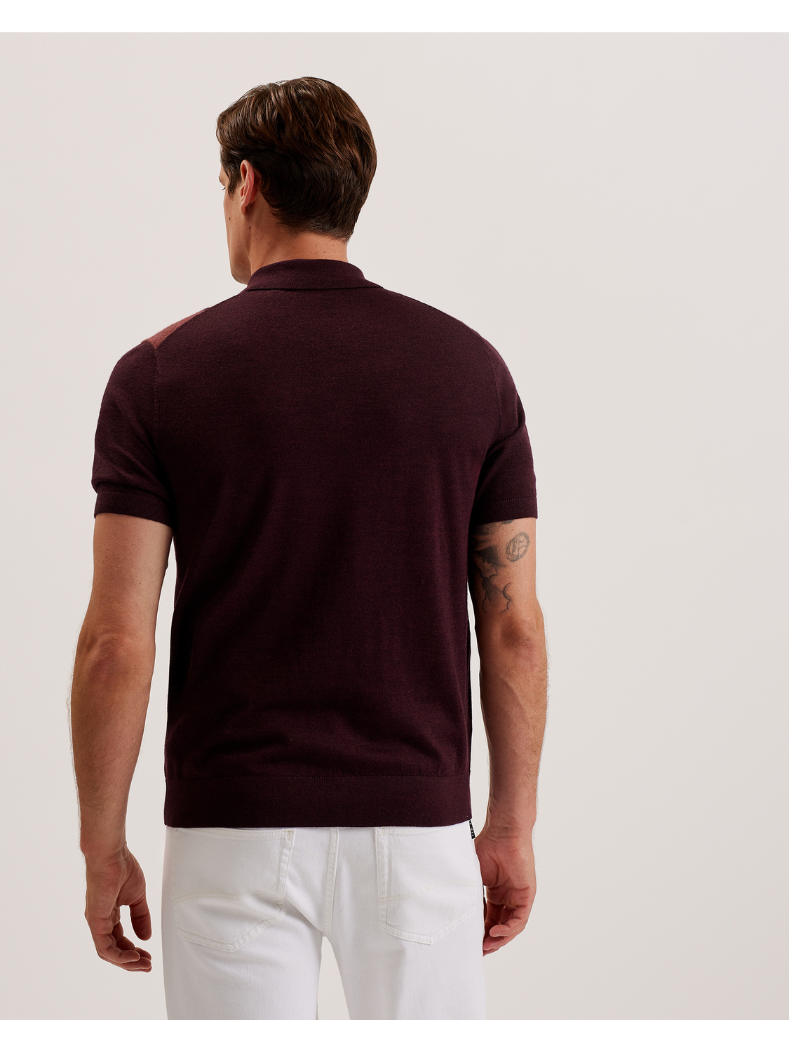 Ted Baker Ambler Colour Block Zip Neck Wool Polo Shirt