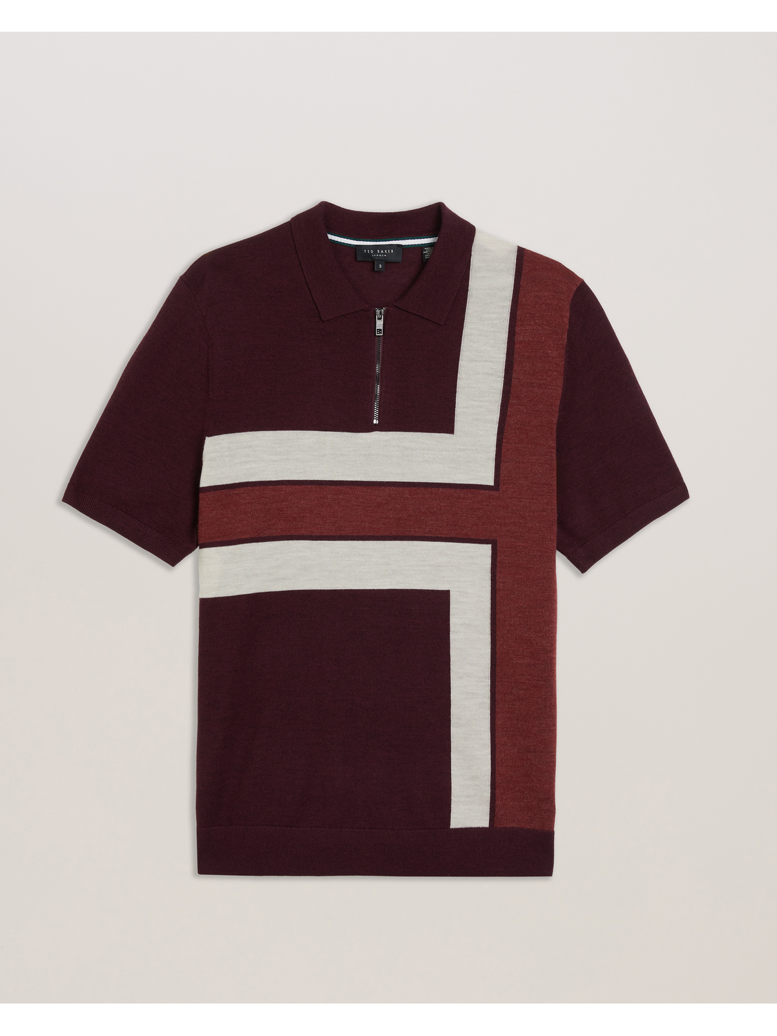 Ted Baker Ambler Colour Block Zip Neck Wool Polo Shirt