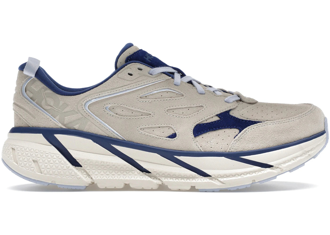 Hoka One One Clifton L Suede Oat Milk Bellwether Blue
