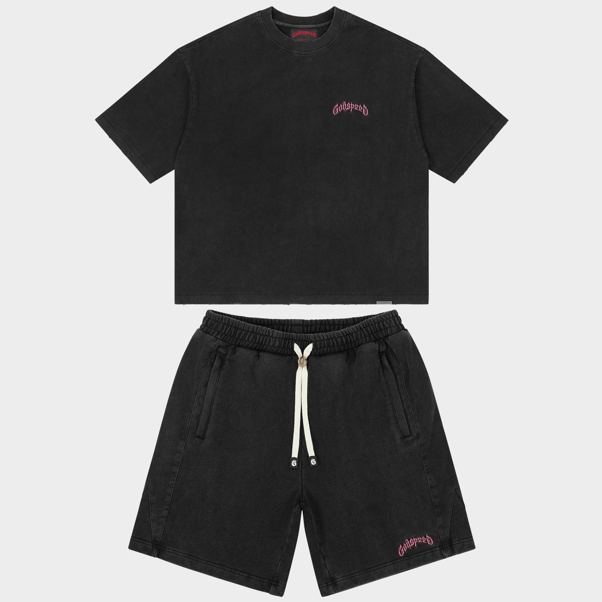 Godspeed Vital Short Set (Black Wash - Pink Logo)