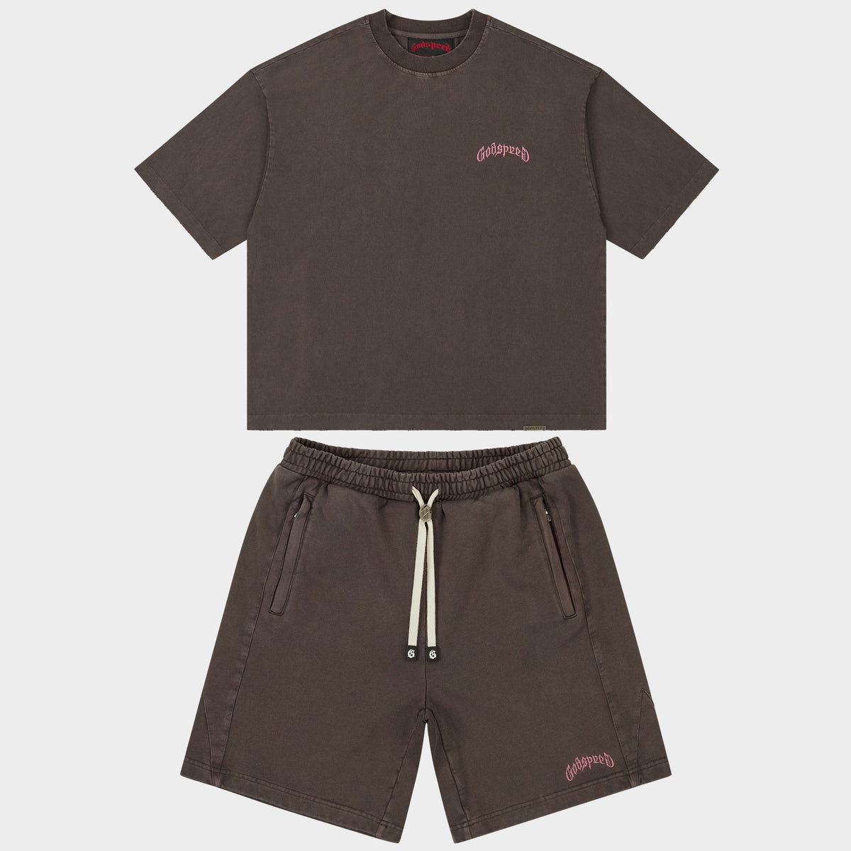 Godspeed Vital Short Set (Brown Wash - Pink Logo)