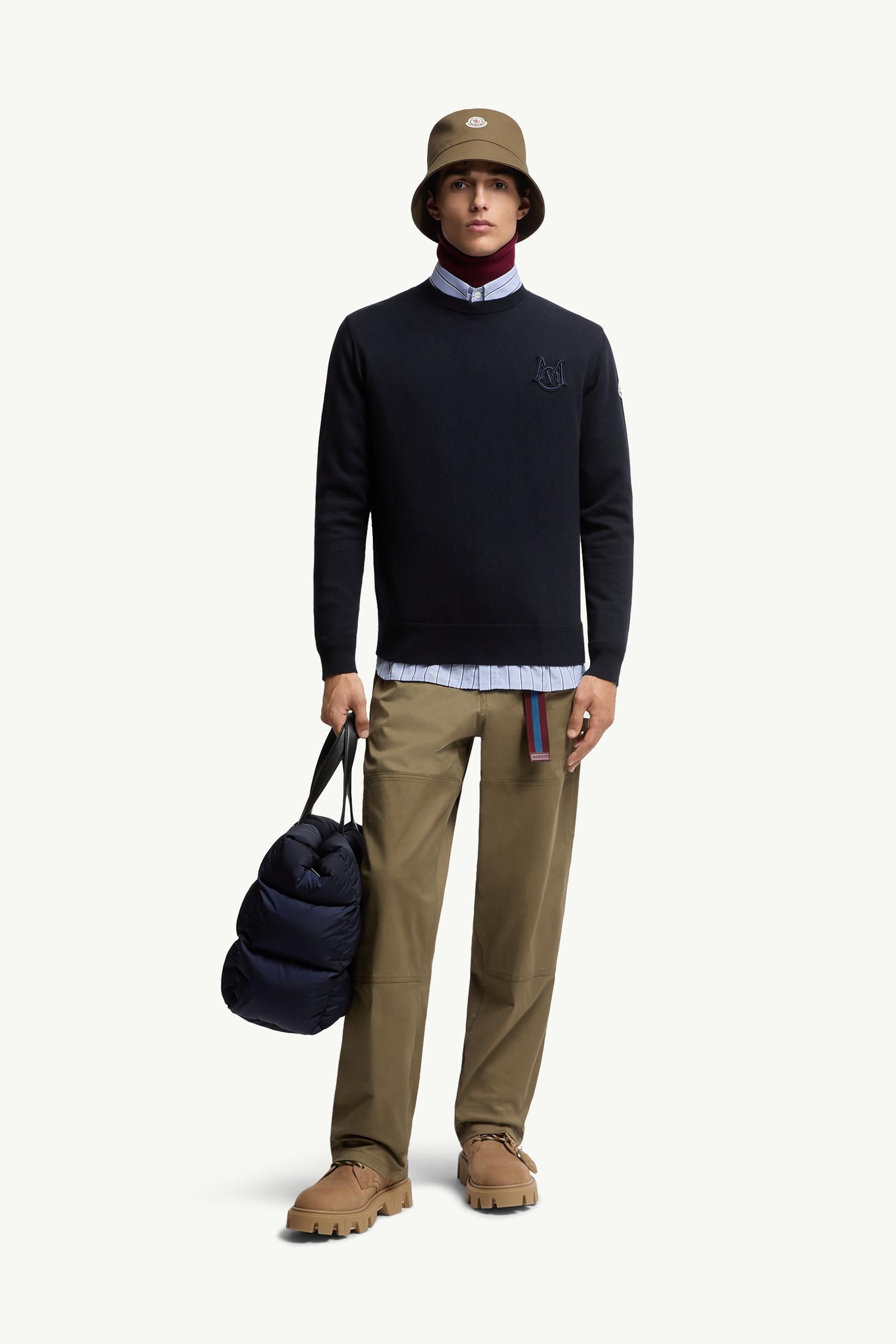 Moncler Embroidered Monogram Cotton Sweater Navy Blue Navy Blue