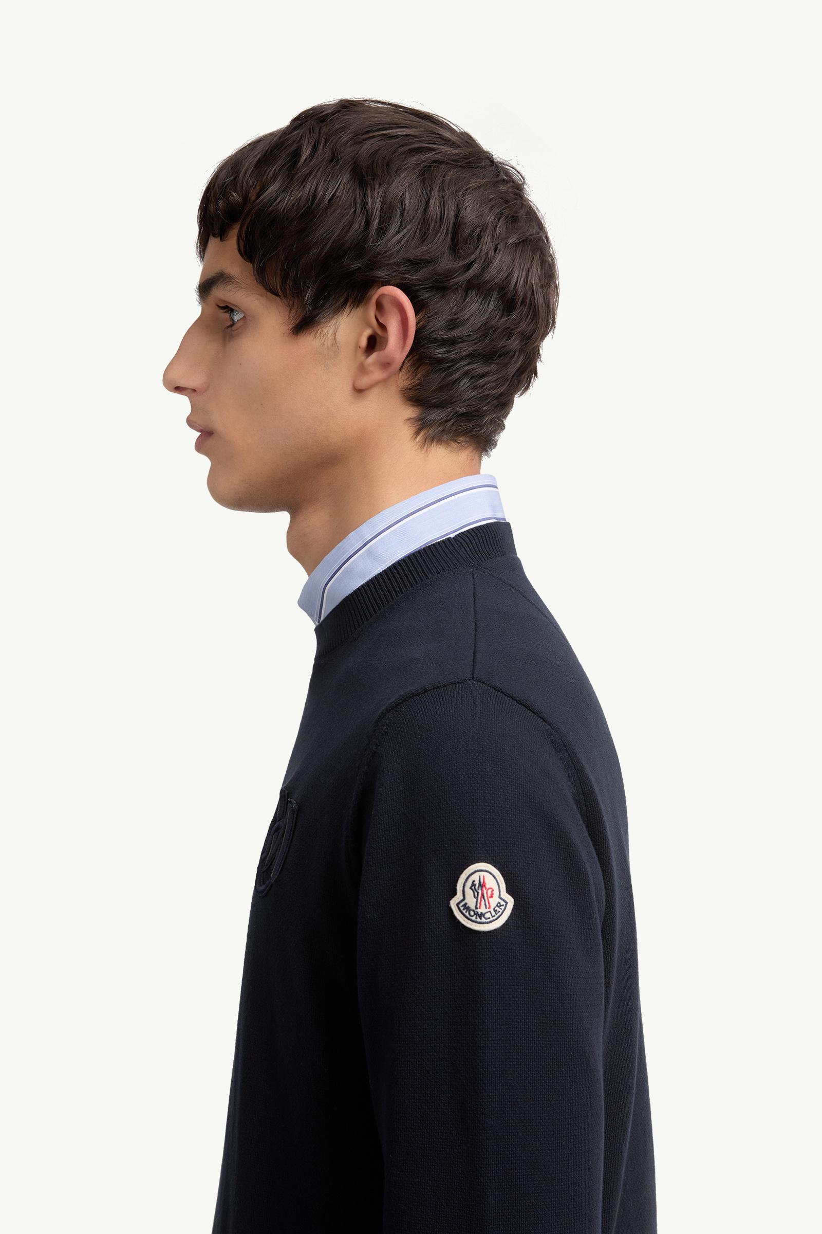 Moncler Embroidered Monogram Cotton Sweater Navy Blue Navy Blue