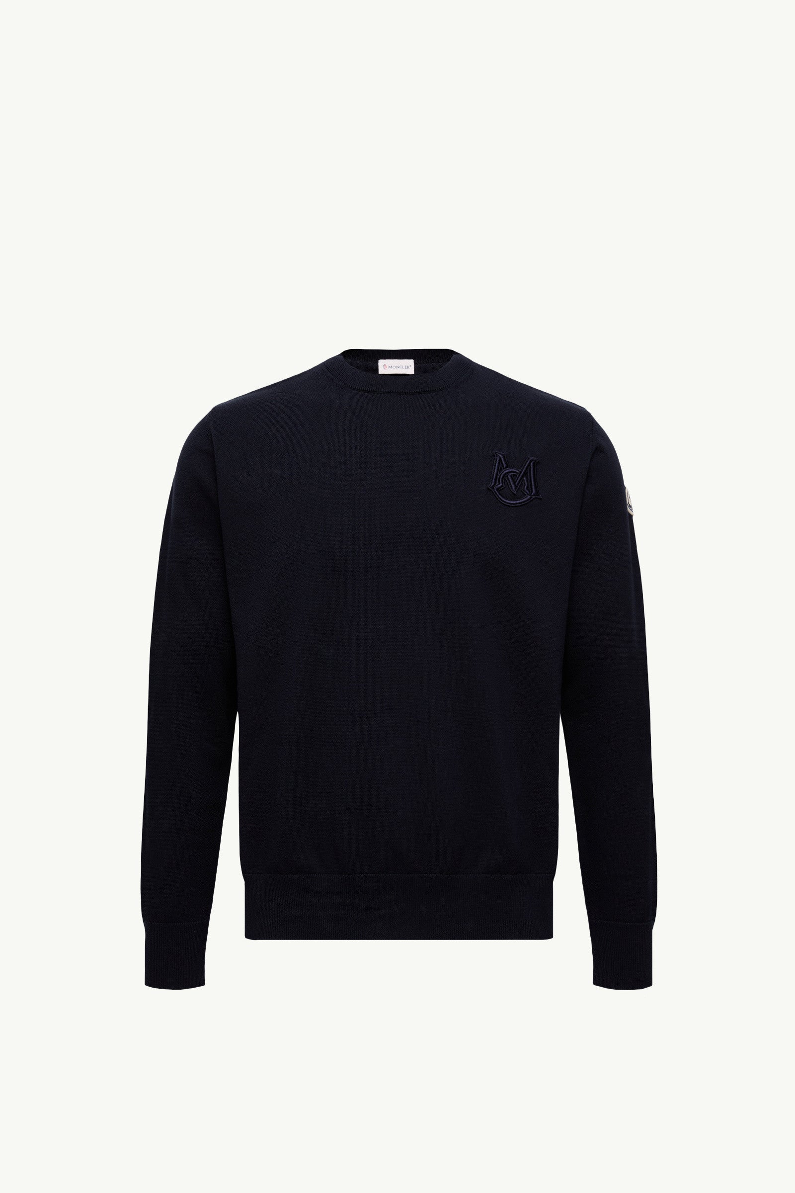 Moncler Embroidered Monogram Cotton Sweater Navy Blue Navy Blue