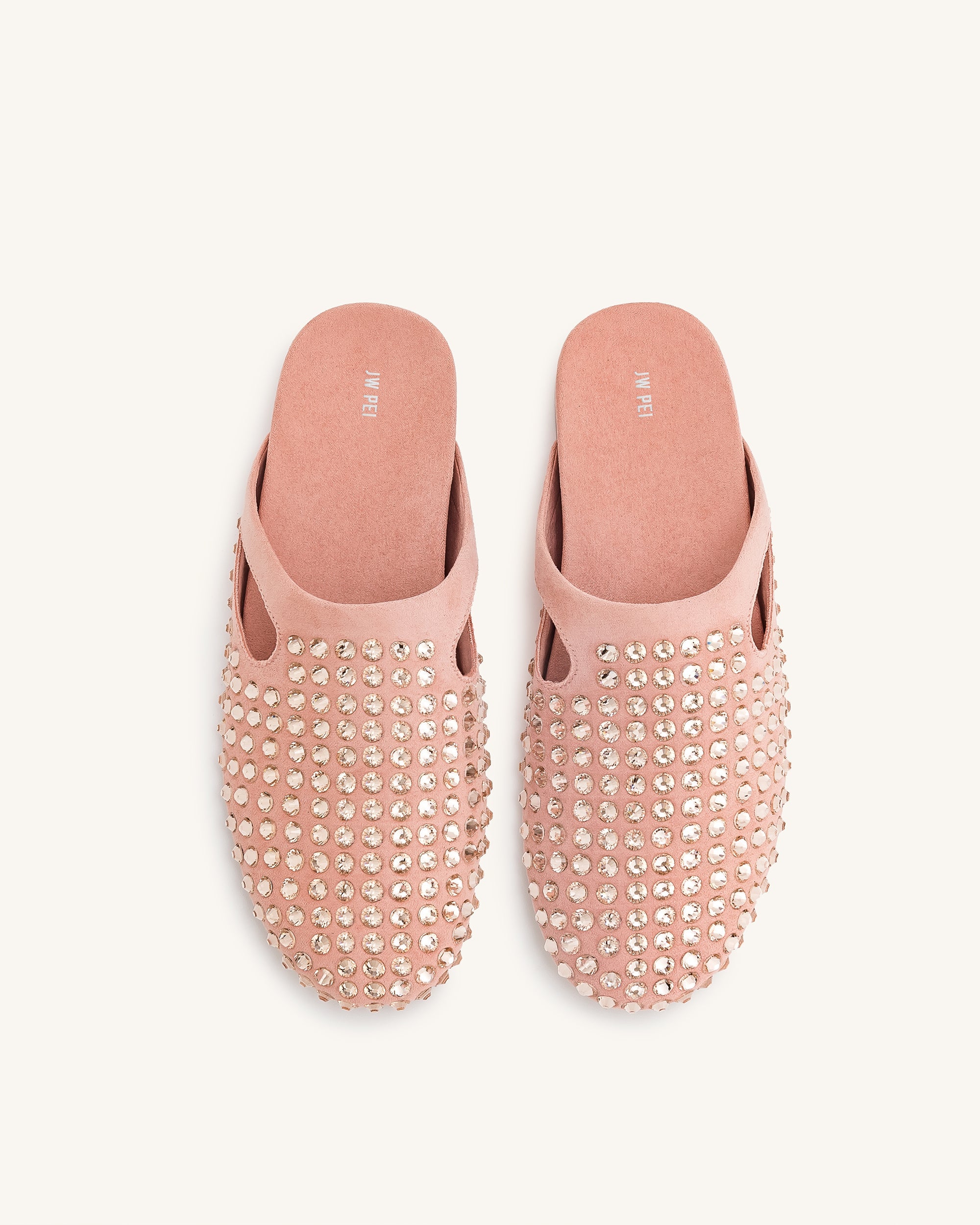 Jw Pei Athena Artificial Crystal Flat Mules Pink Beige