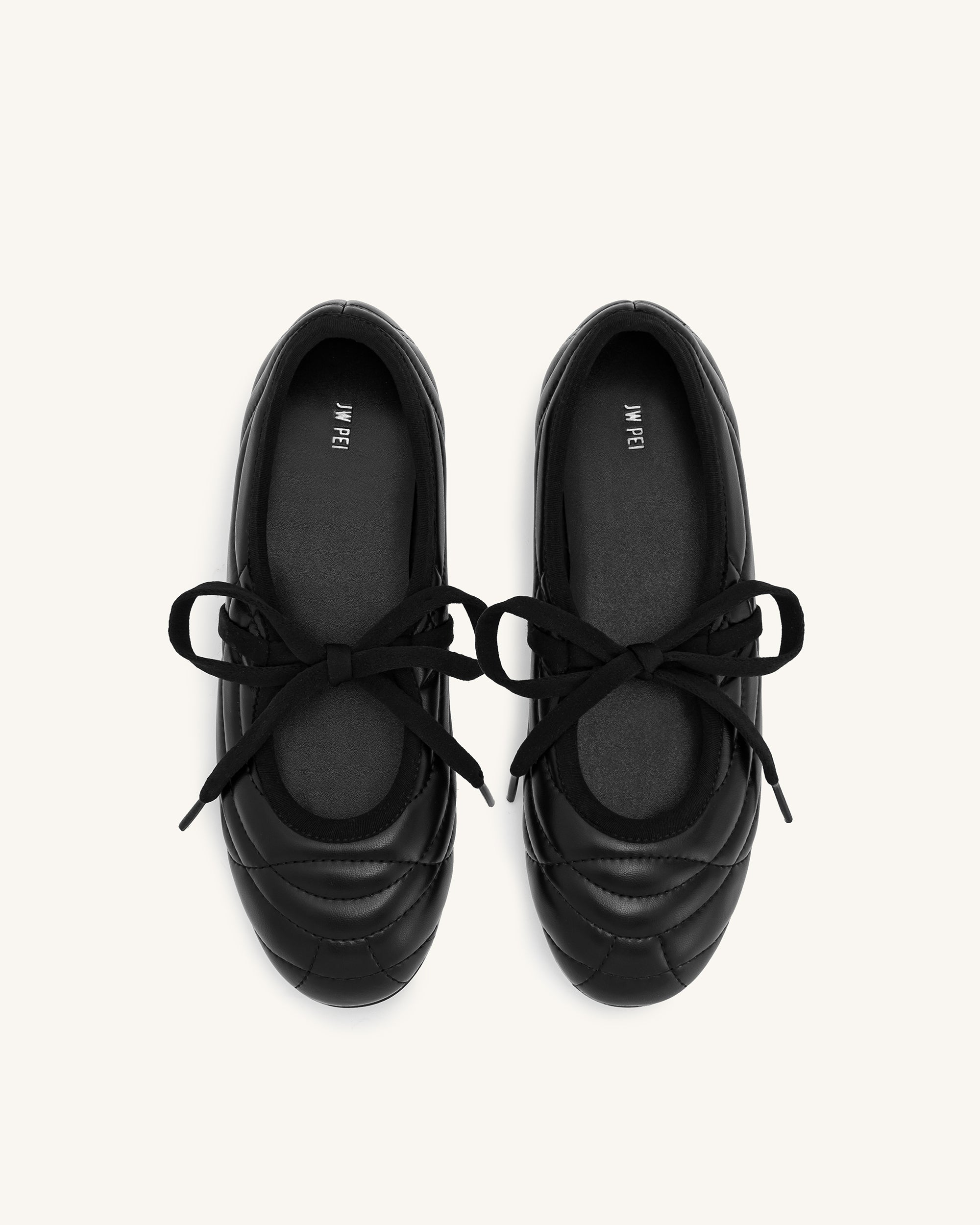 Jw Pei Erika Topstitching Lace Up Ballet Flats Black