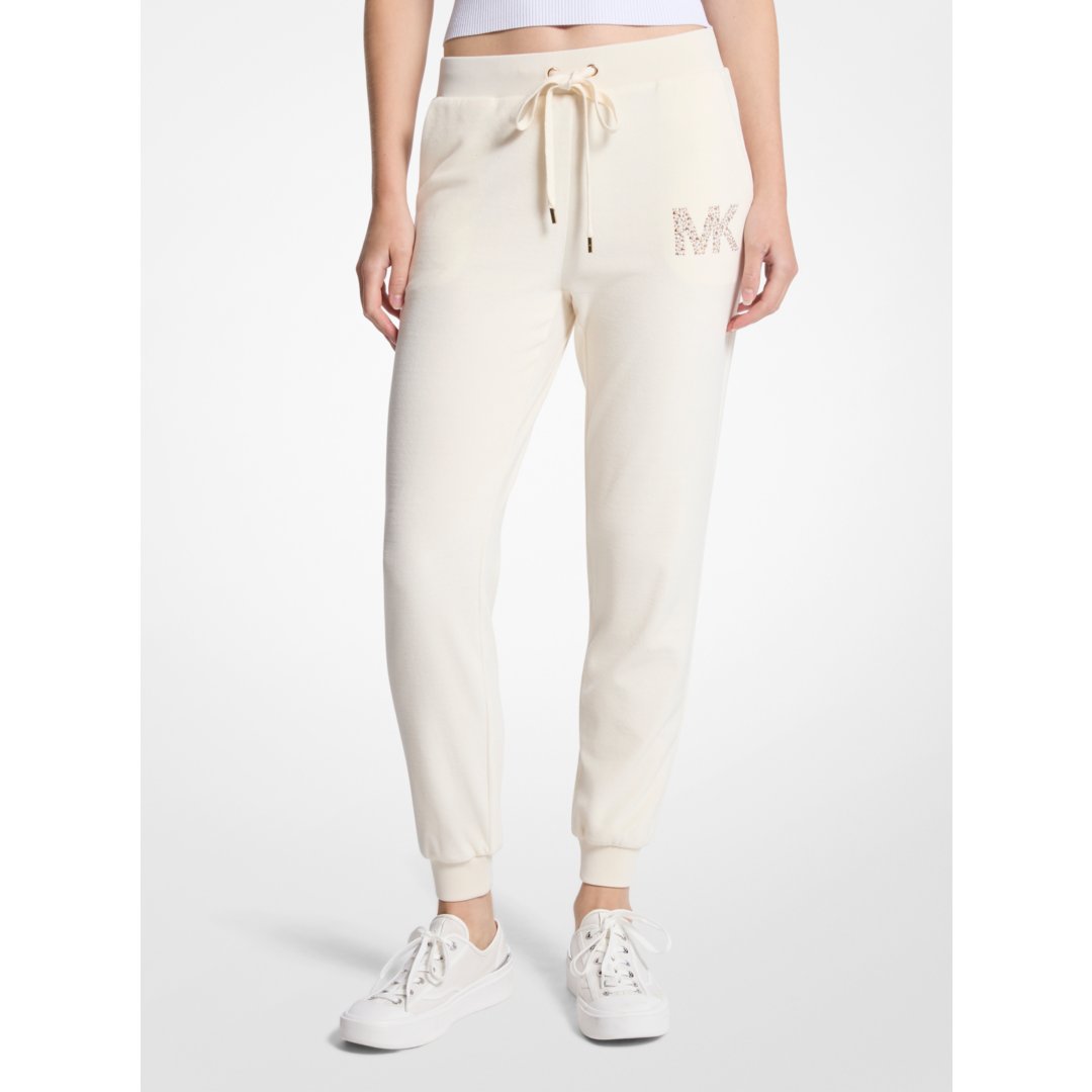 Michael Kors Embellished Logo Velour Joggers BONE