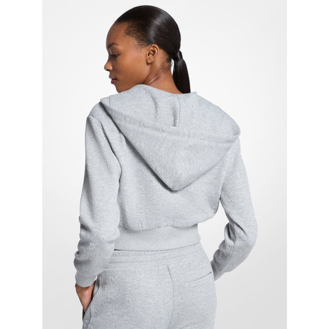 Michael Kors Logo Jacquard Cropped Zip-Up Hoodie PEARL GREY