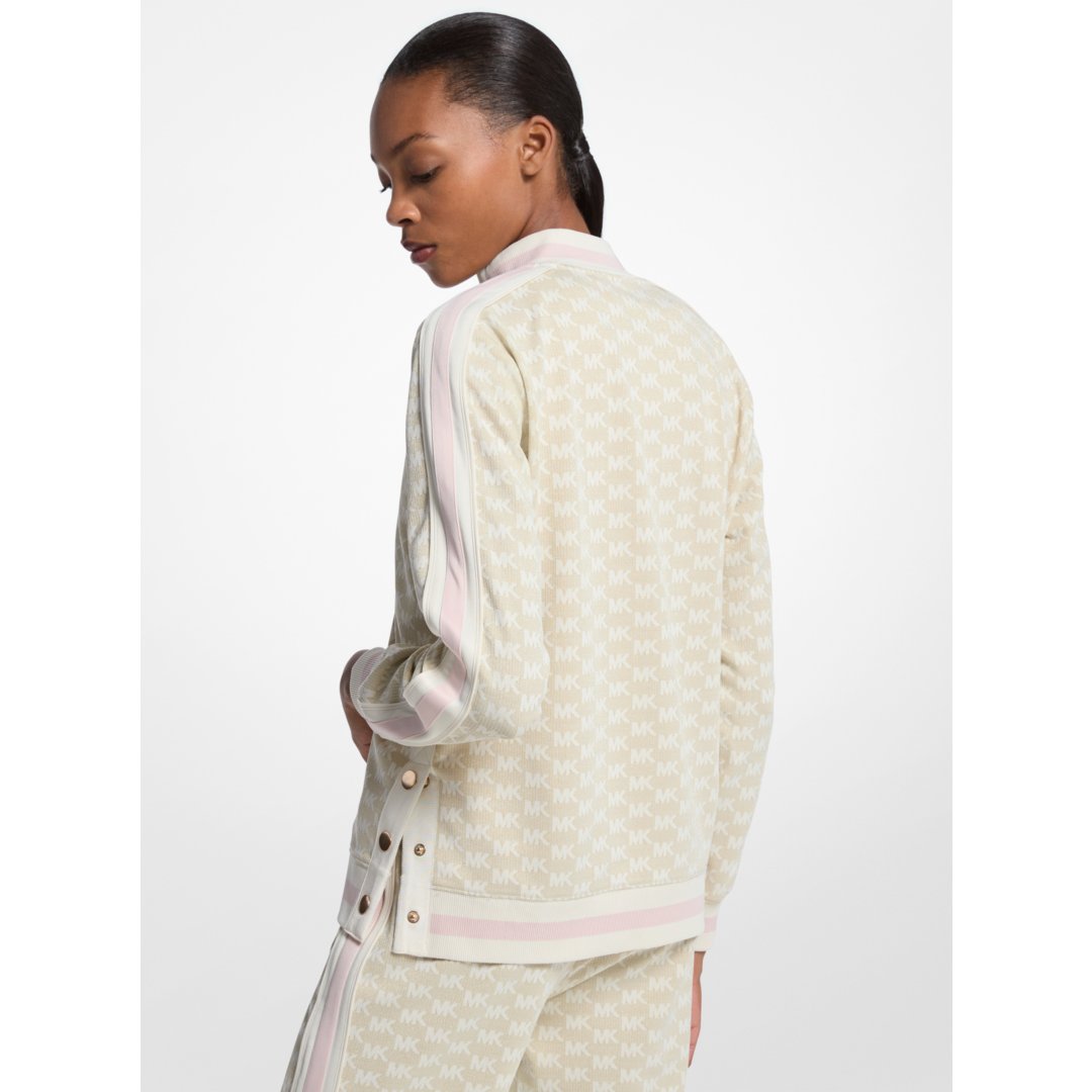 Michael Kors Logo Print Metallic Stretch Knit Half-Zip Jacket BONE/GOLD