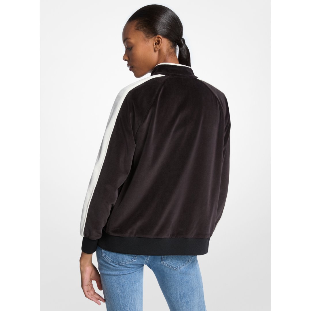 Michael Kors Striped Velour Zip-Up Jacket BLACK